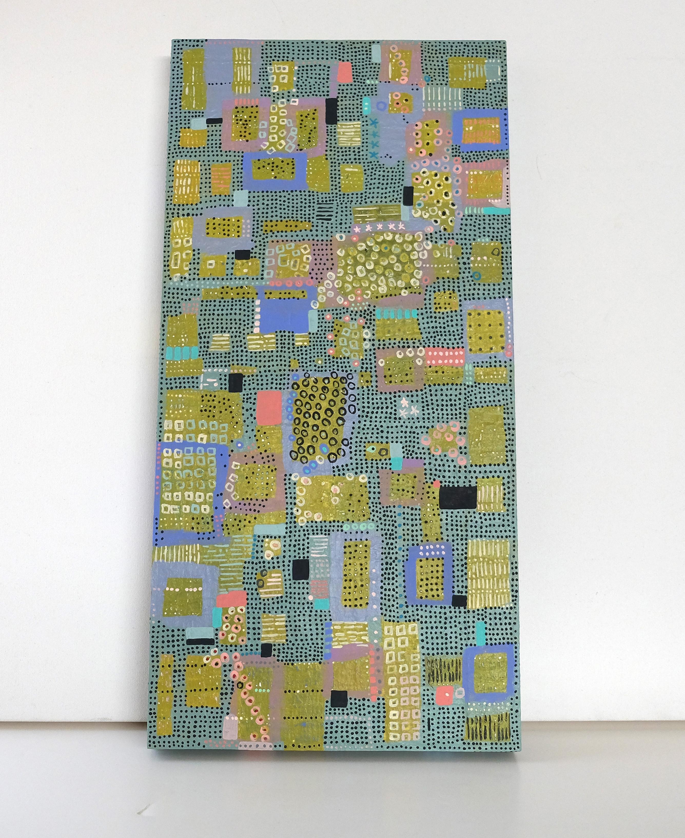 <p>Commenti dell'artista<br />Questo astratto geometrico trasmette i sentimenti dell'artista Terry Bell nell'assistere alla progressione quotidiana della tenera crescita della natura. Si tratta di un astratto luminoso e armonioso con colori verde