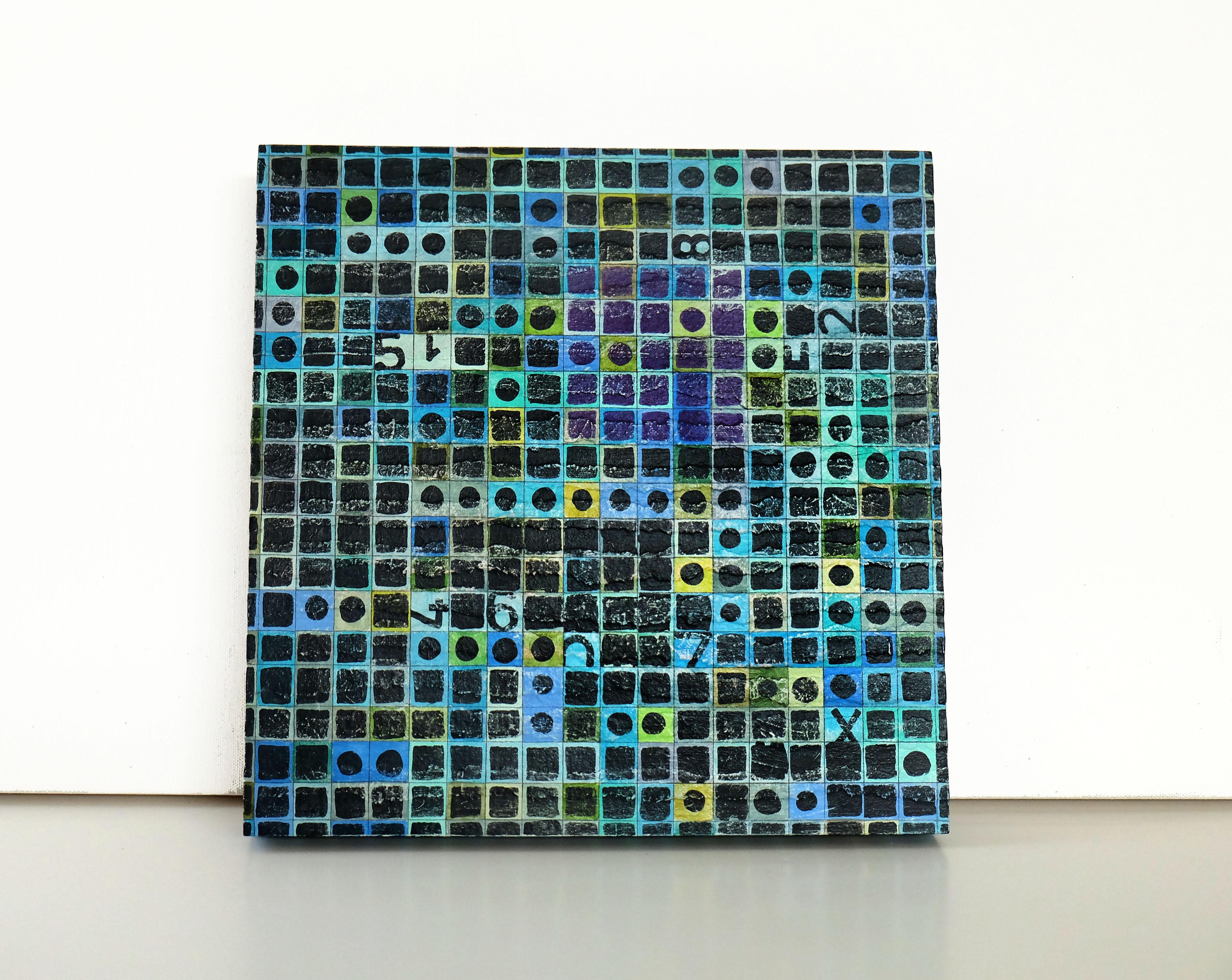 <p>Artist Comments<br />Part of the artist Terri Bell's Geometria Grid series. This piece incorporates geometric shapes and text into a textural arrangement. The painting's bold color palette and grid merge the composition into a coordinated