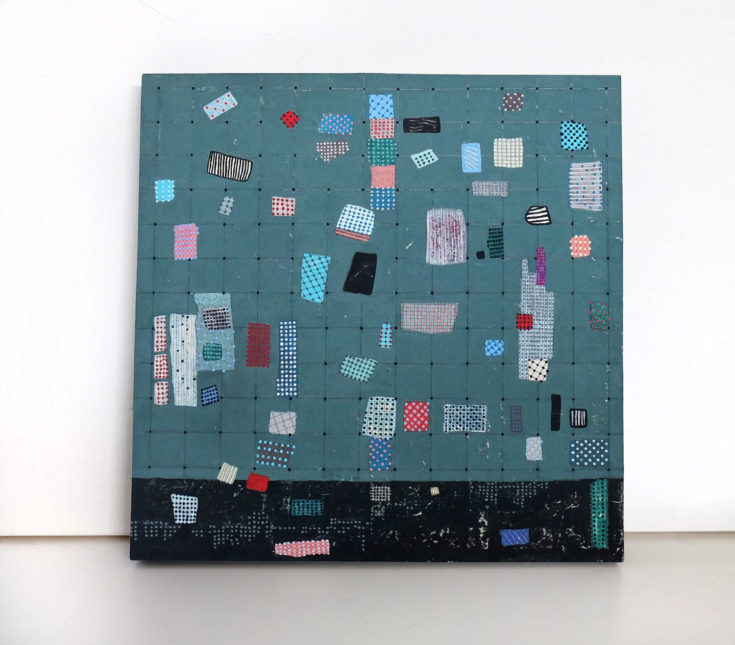 <p>Commentaires de l'artiste<br />L'artiste Terri Bell travaille souvent avec des grilles définies dans ses peintures. Dans cette création, Terri laisse les espaces carrés et organiques flotter librement vers le bas de la composition et en dehors
