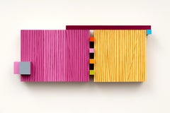 The Way We Were- Abstract Wall Sculpture - yellow, purple, minimalism, wood, mcm