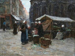Market Day - Dieppe - 19th Century Oil, Figures in Cityscape by Terrick Williams