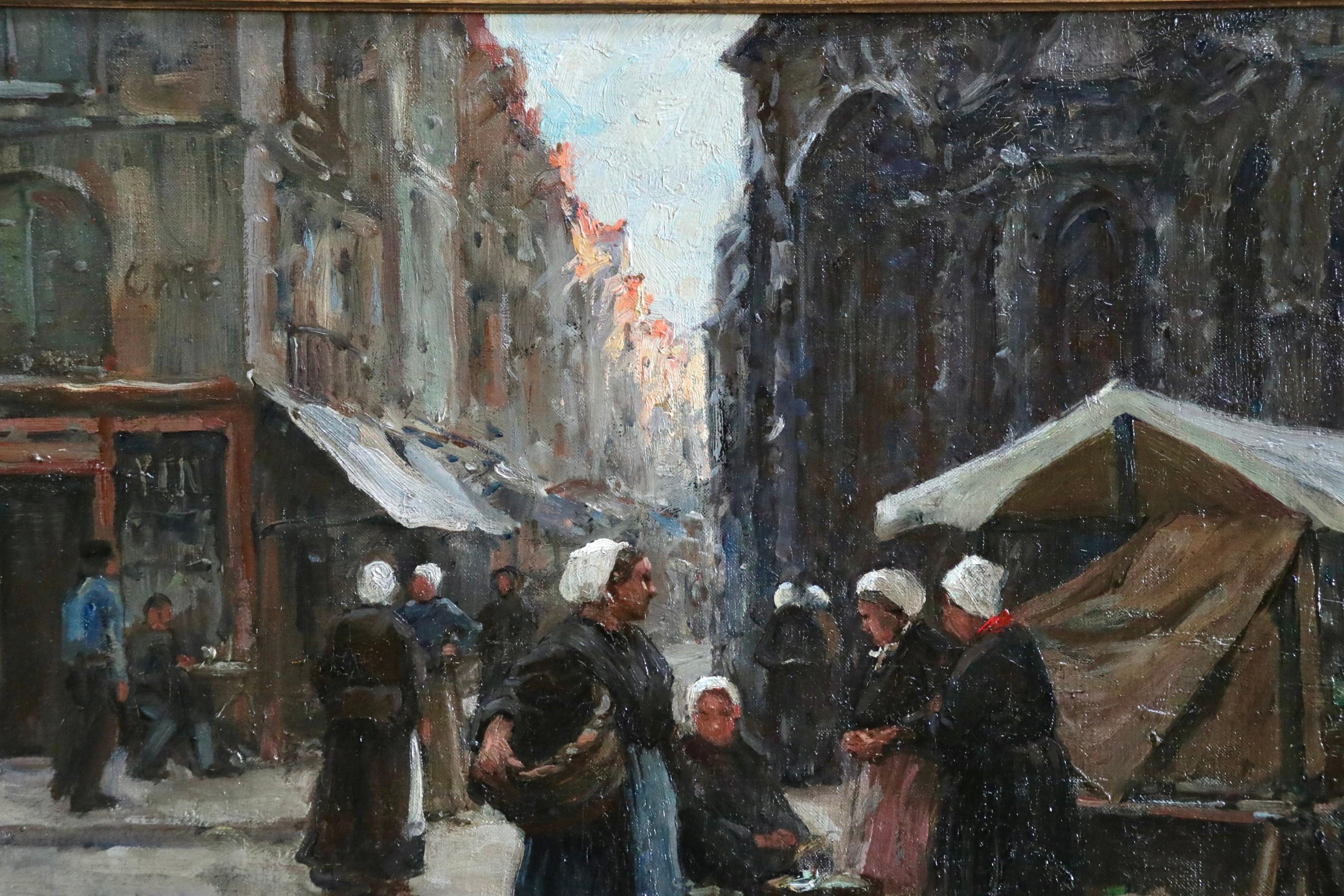 Market Day - Dieppe - 19th Century Oil, Figures in Cityscape by Terrick Williams 1