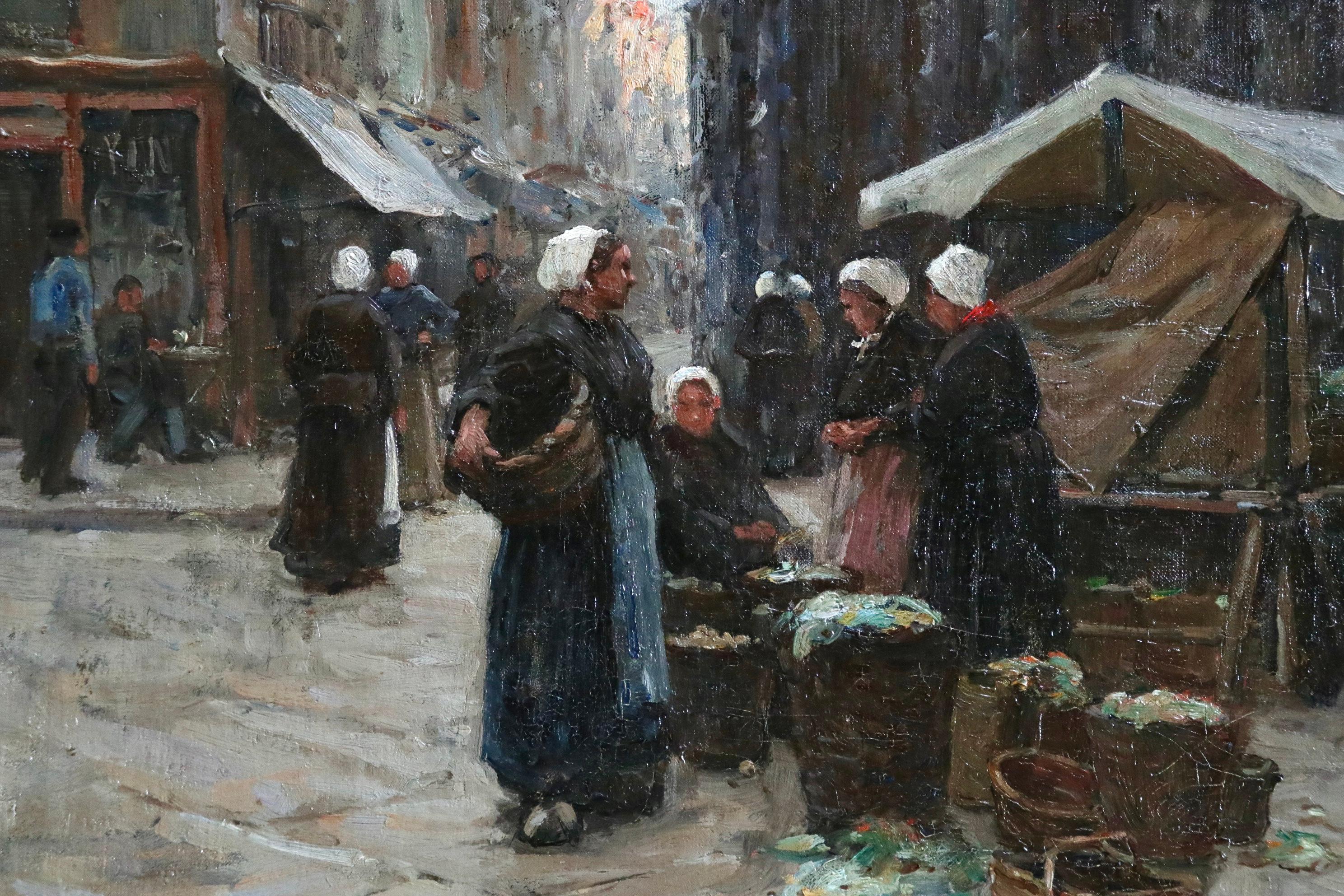 Market Day - Dieppe - 19th Century Oil, Figures in Cityscape by Terrick Williams 2