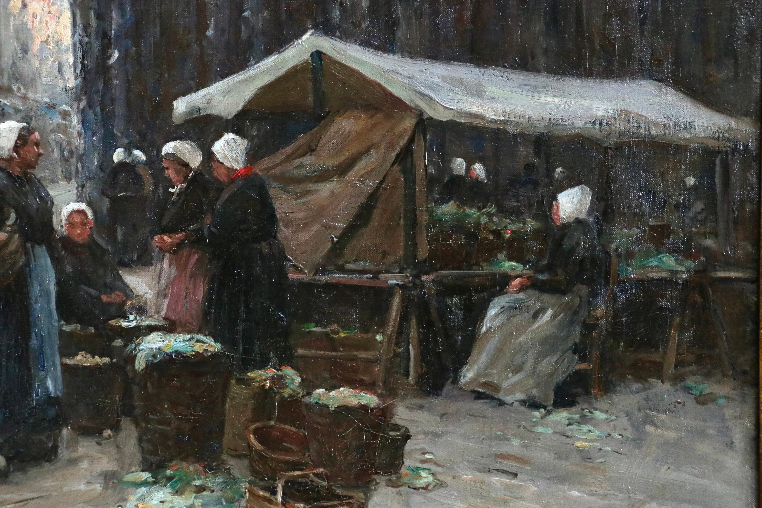 Market Day - Dieppe - 19th Century Oil, Figures in Cityscape by Terrick Williams 3