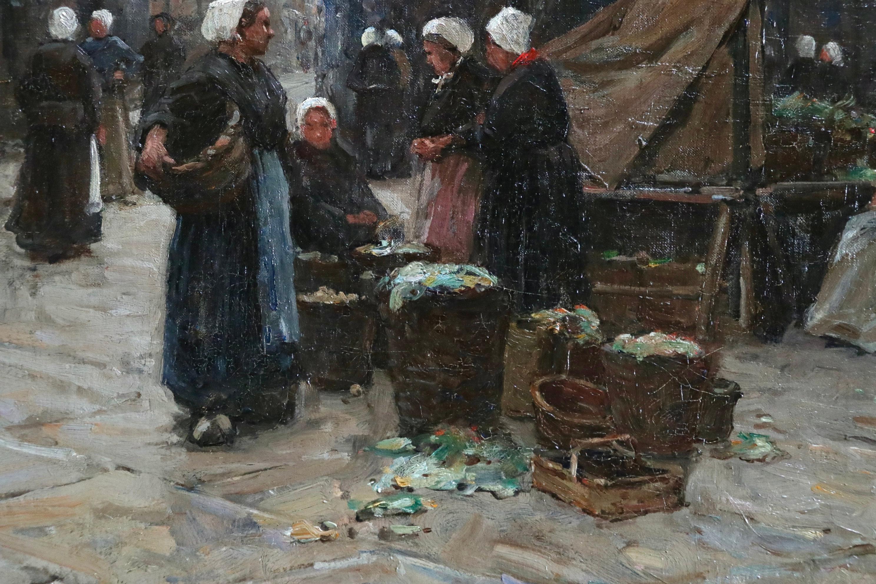 Market Day - Dieppe - 19th Century Oil, Figures in Cityscape by Terrick Williams 4