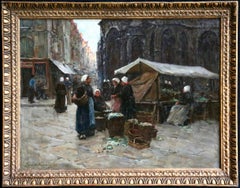 Jour de marché - Dieppe - Huile du 19e siècle, personnages dans un paysage urbain par Terrick Williams