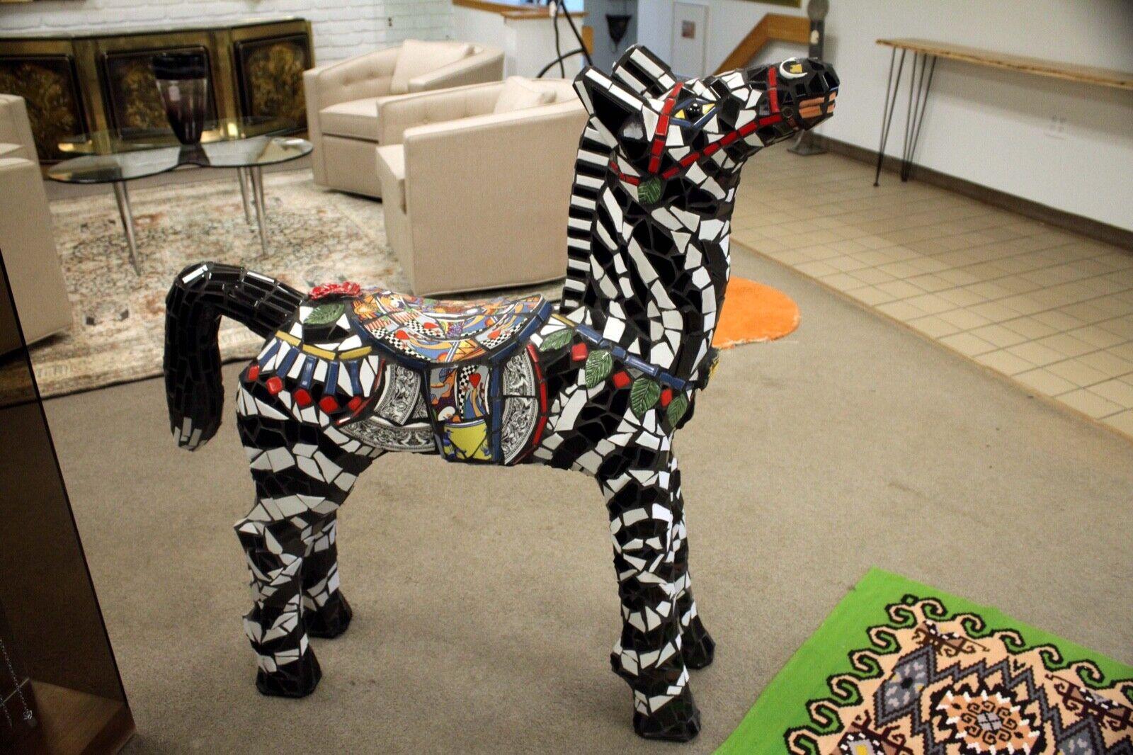 Terrie Kvenild Mosaic Zebra Life-Size Signed Contemporary Mixed Media Sculpture In Good Condition In Keego Harbor, MI