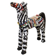 Vintage Terrie Kvenild Mosaic Zebra Life-Size Signed Contemporary Mixed Media Sculpture