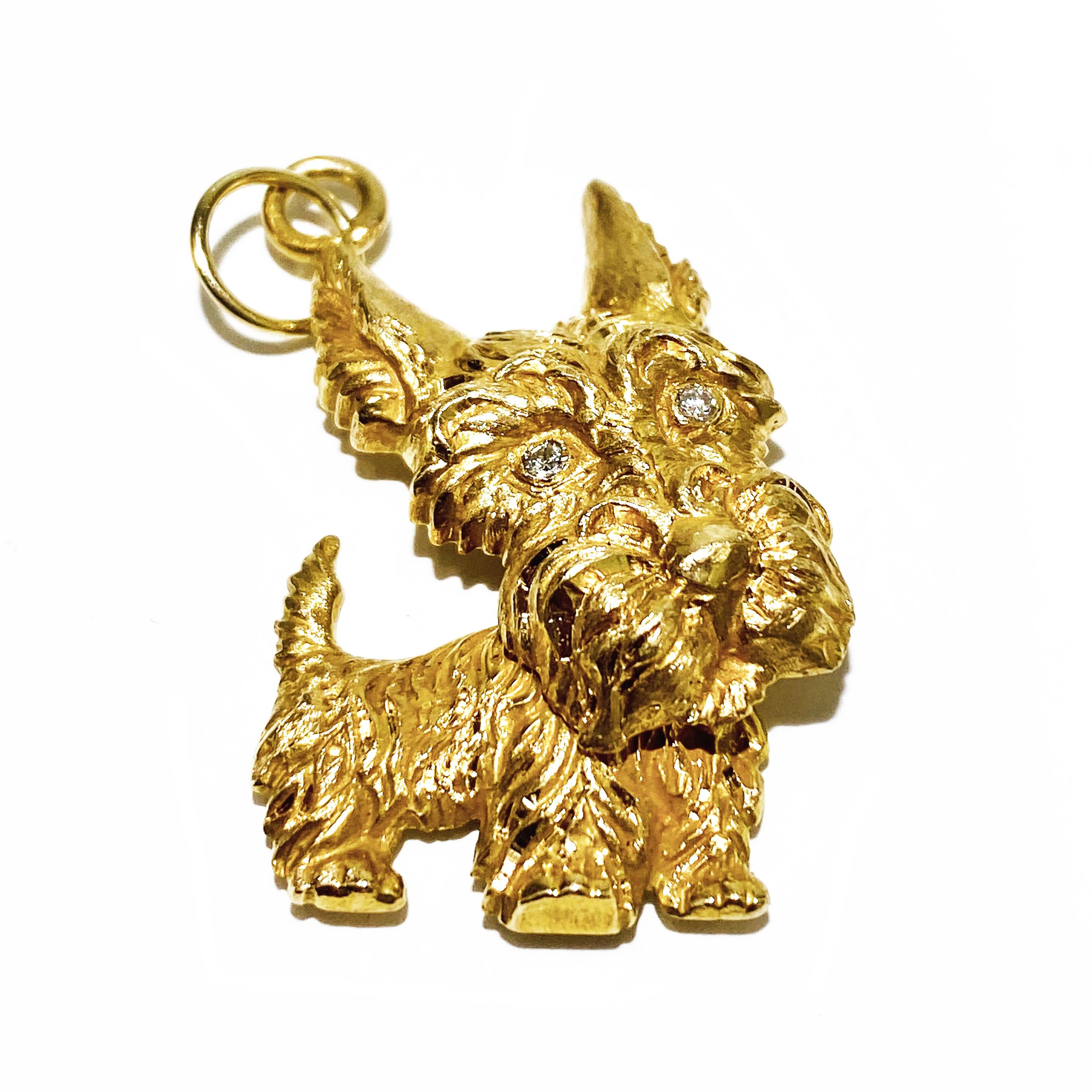 Rétro Chien Terrier Pendentif or jaune 14k à charnière en vente