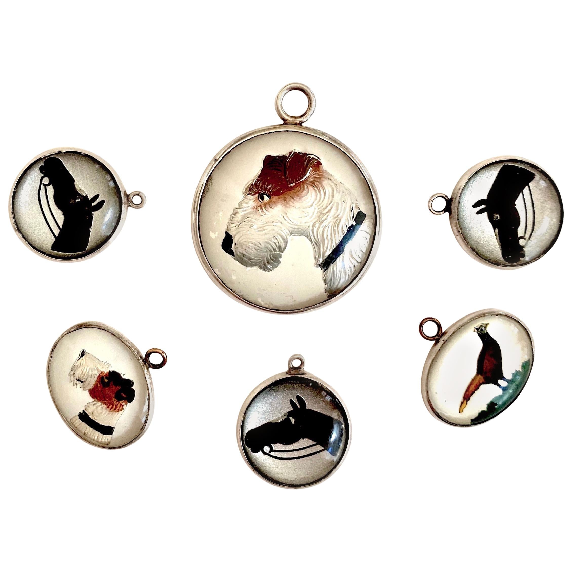 Terrier Dog and Horse Reverse Crystal Intaglio Pendant and Charms