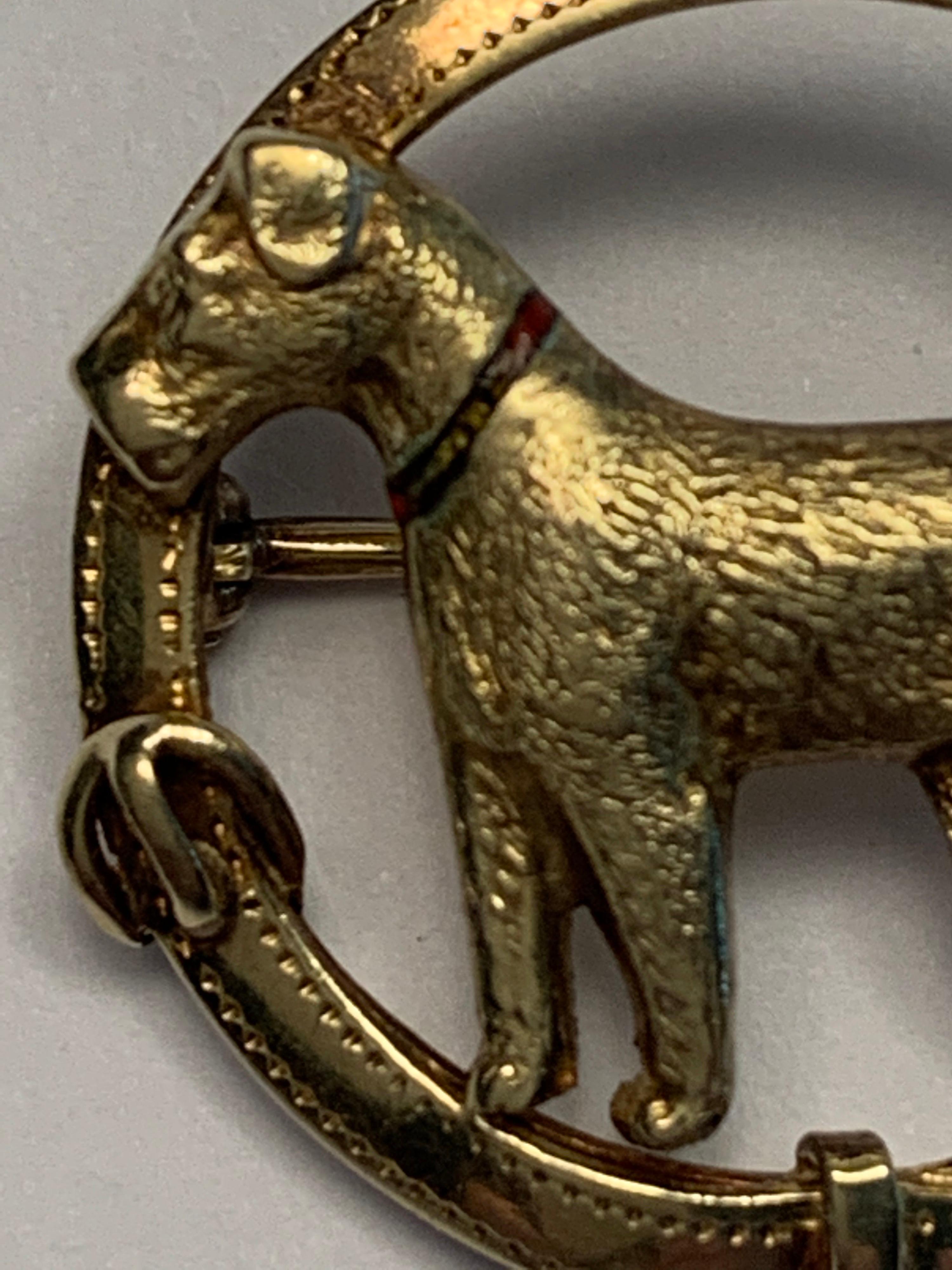Edwardian Terrier Dog in a Collar Pin, Antique 14 Karat Gold Great Detail
