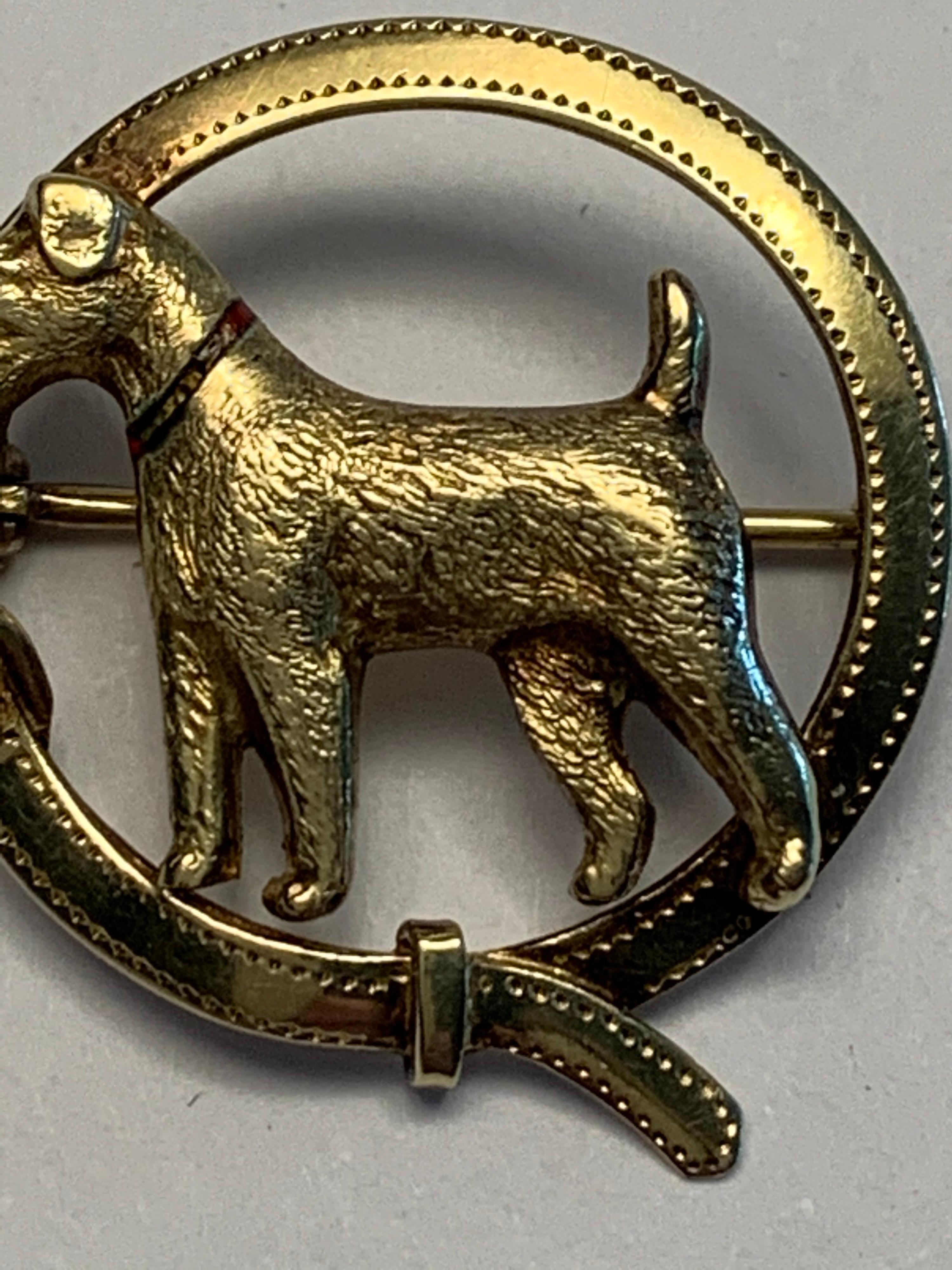 Terrier Dog in a Collar Pin, Antique 14 Karat Gold Great Detail In Good Condition In New Hope, PA