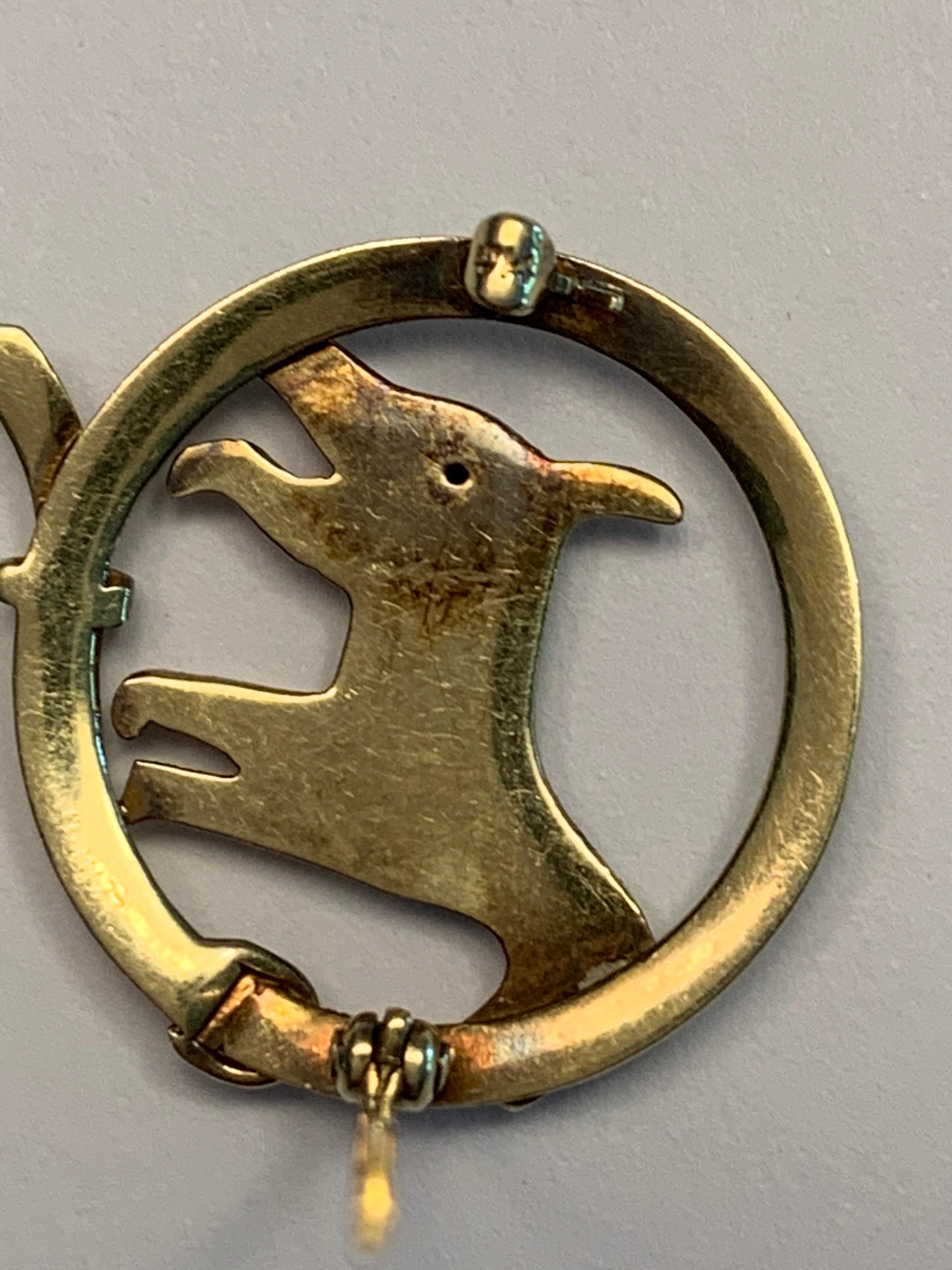 Women's or Men's Terrier Dog in a Collar Pin, Antique 14 Karat Gold Great Detail