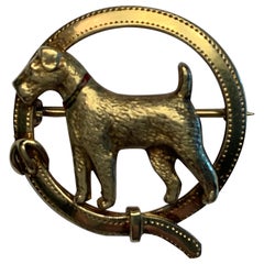 Terrier Dog in a Collar Pin, Antique 14 Karat Gold Great Detail