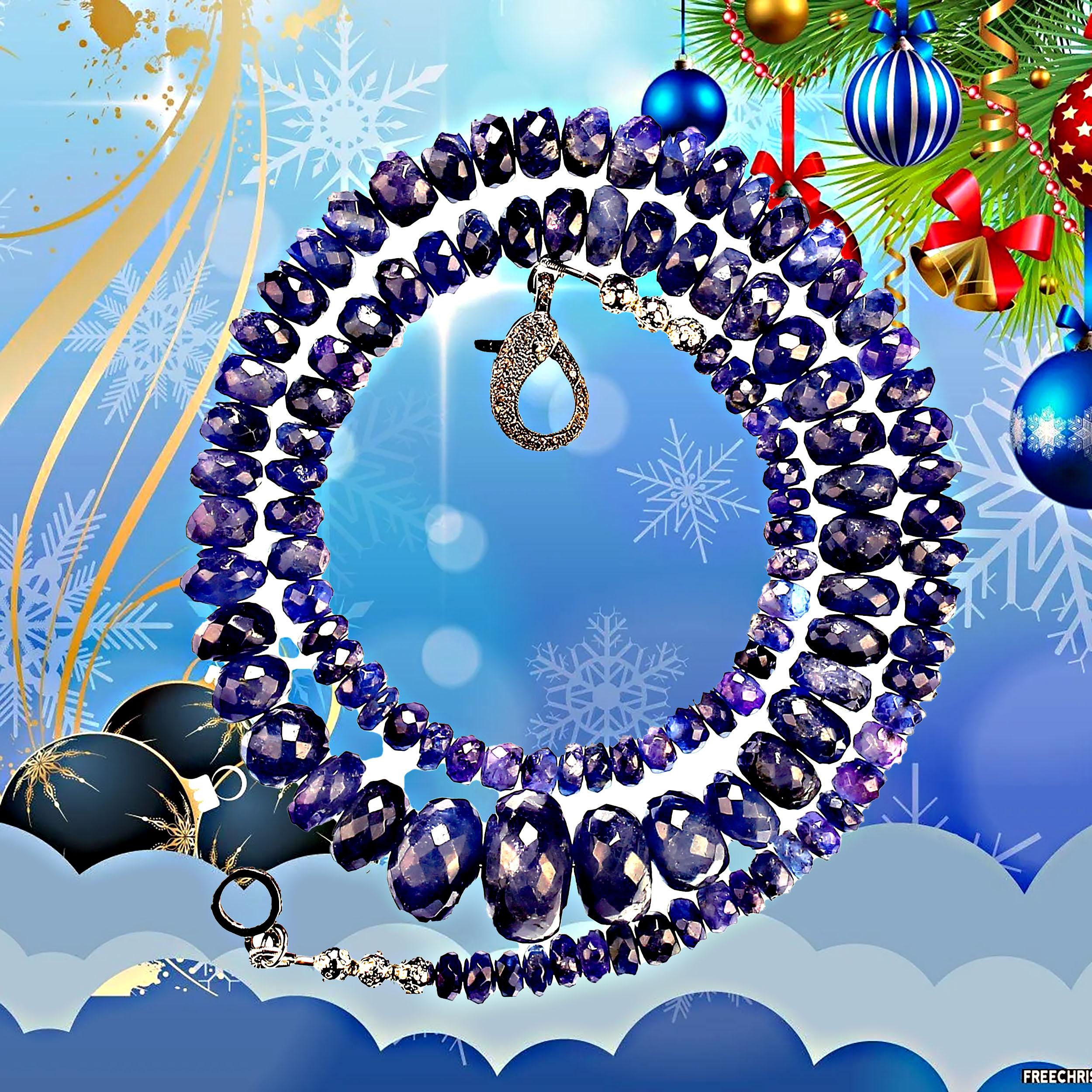 Terrific Tanzanite necklace graduated 23 inch purple/blue rondelles Great Gift! For Sale 3