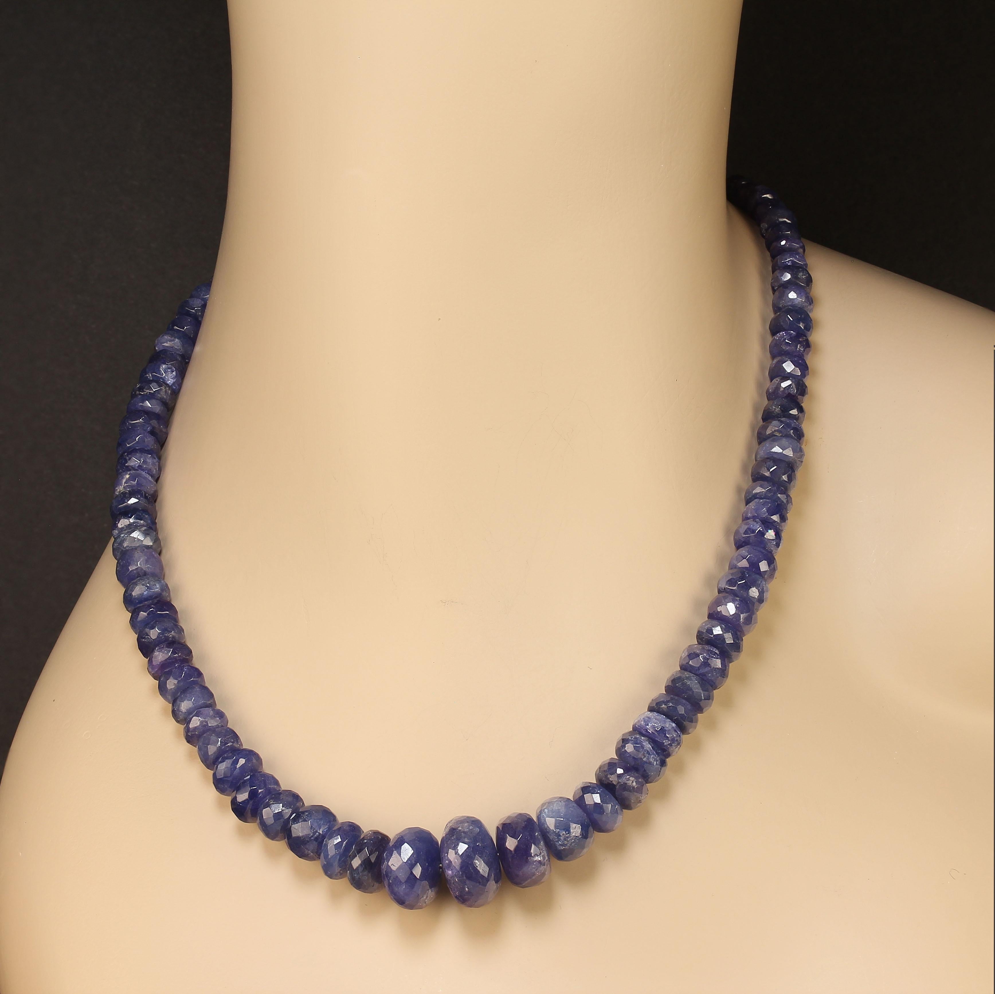 Artisan Terrific Tanzanite necklace graduated 23 inch purple/blue rondelles Great Gift! For Sale