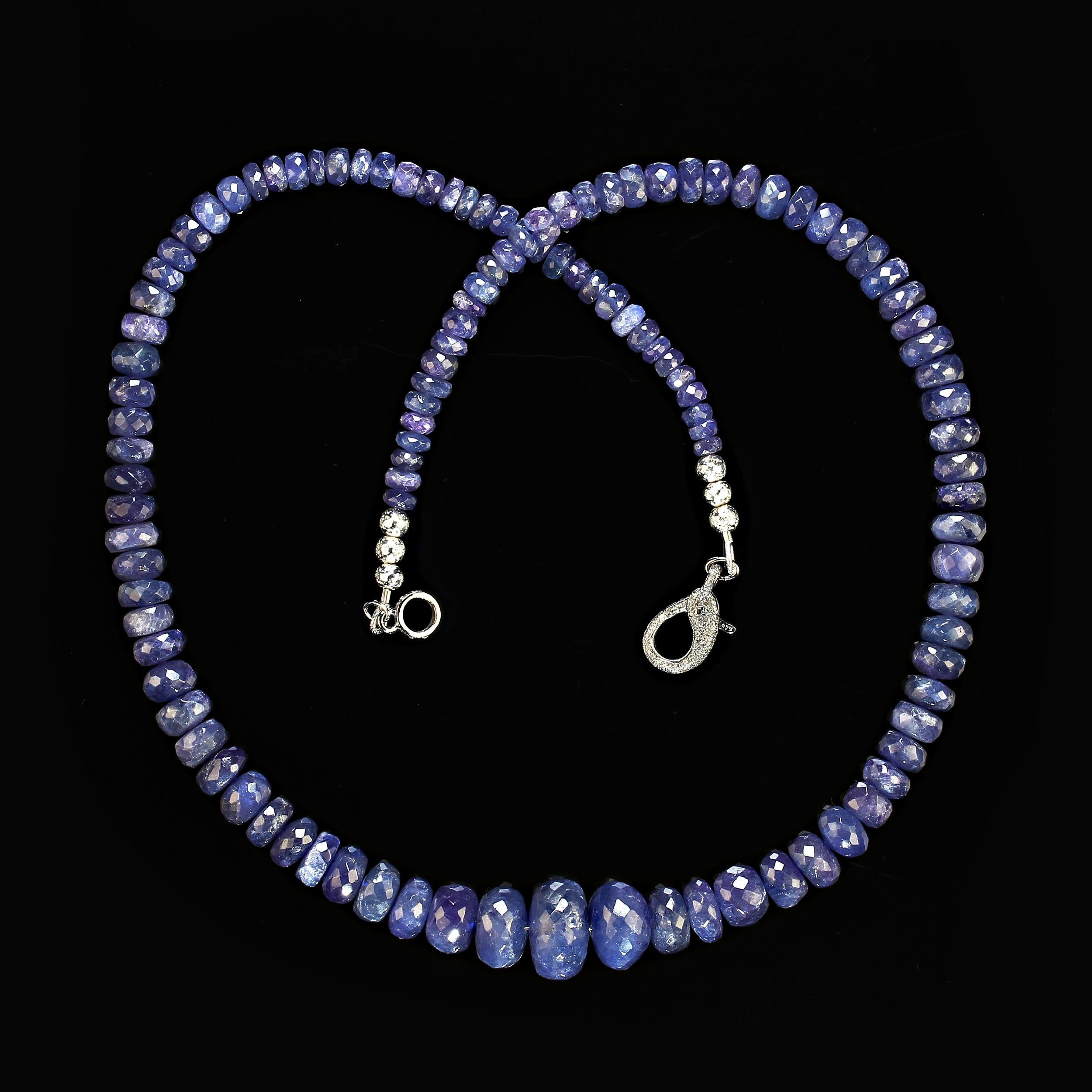 Women's or Men's Terrific Tanzanite necklace graduated 23 inch purple/blue rondelles Great Gift! For Sale