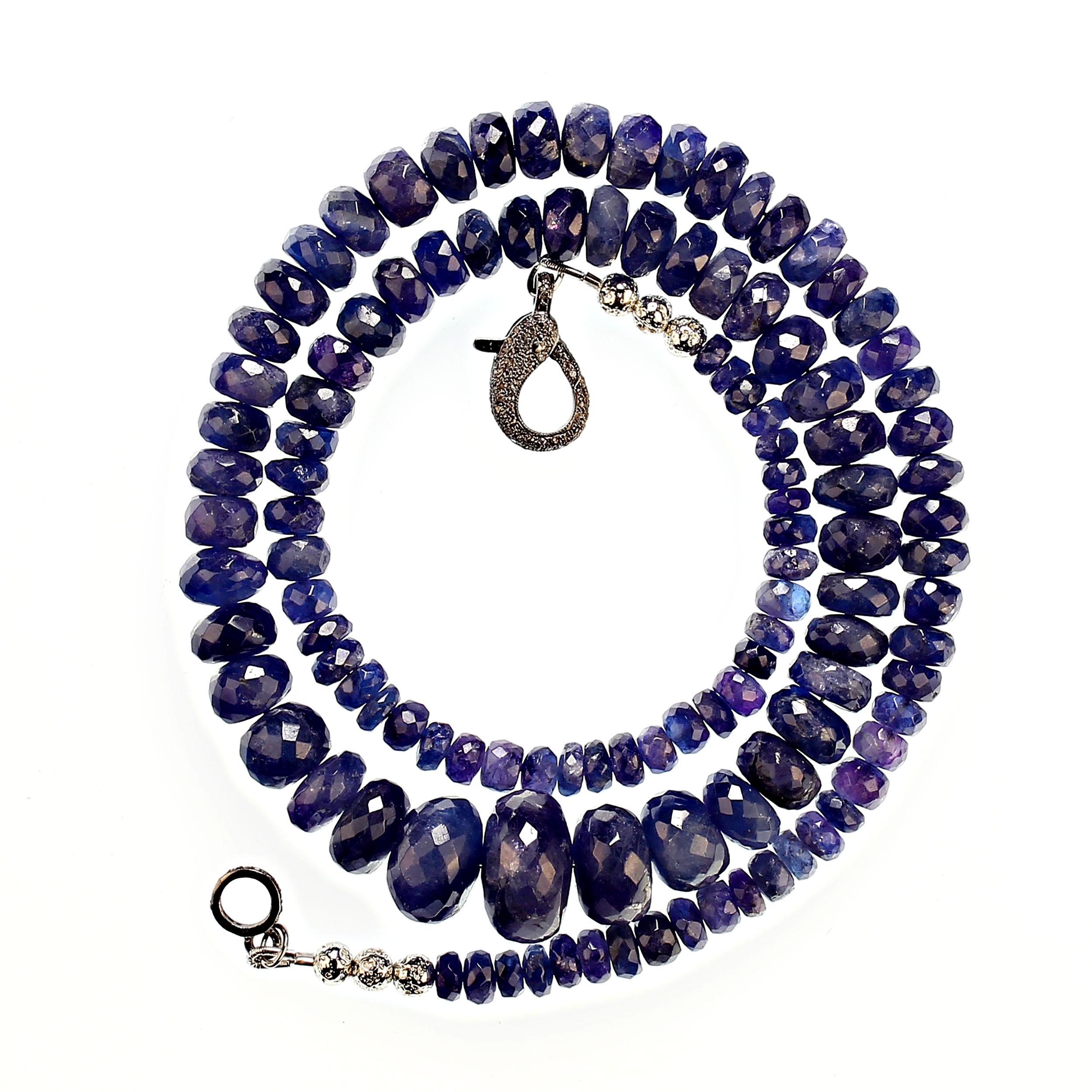 Terrific Tanzanite necklace graduated 23 inch purple/blue rondelles Great Gift! For Sale 1