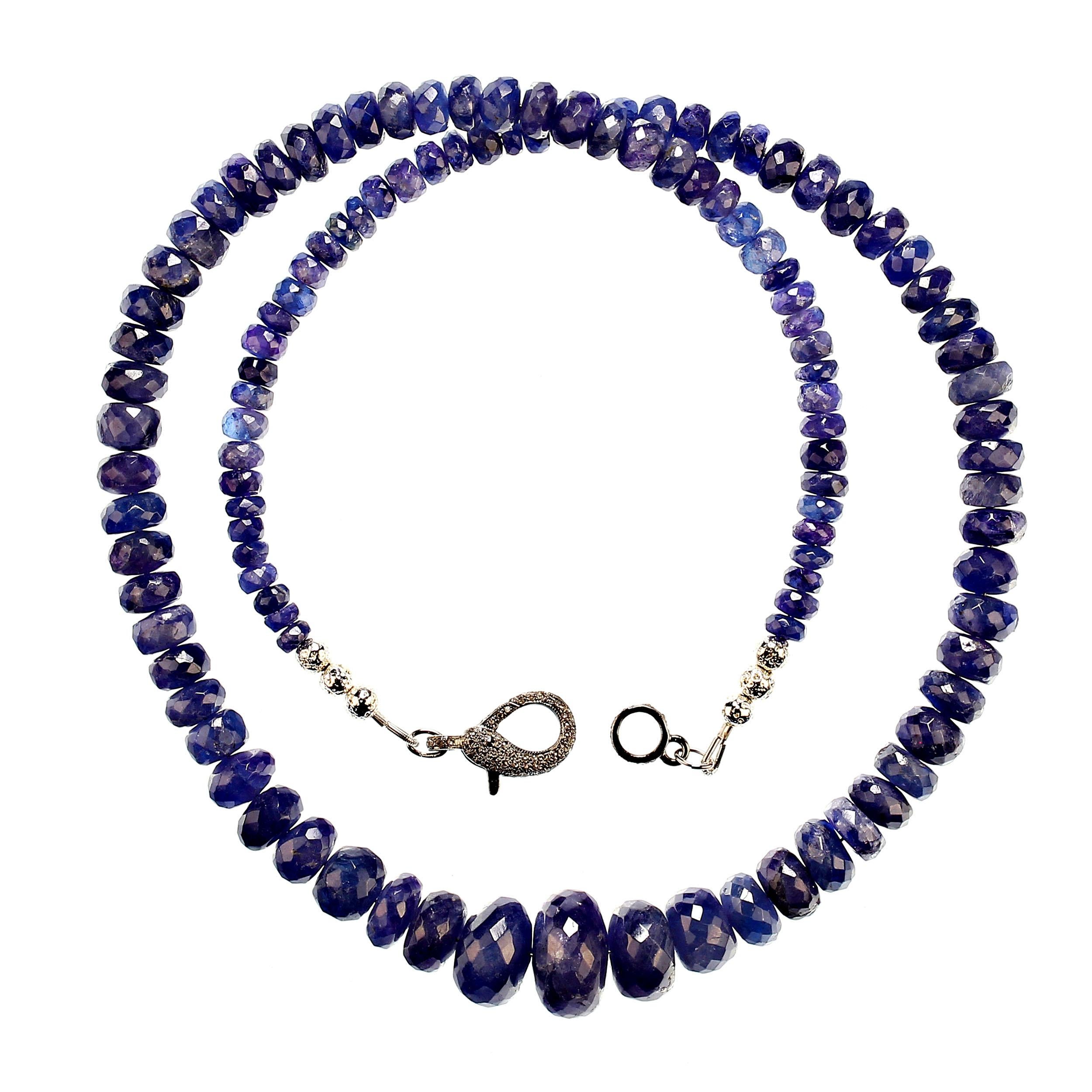 Bead Terrific Tanzanite necklace graduated 23 inch purple/blue rondelles Great Gift! For Sale