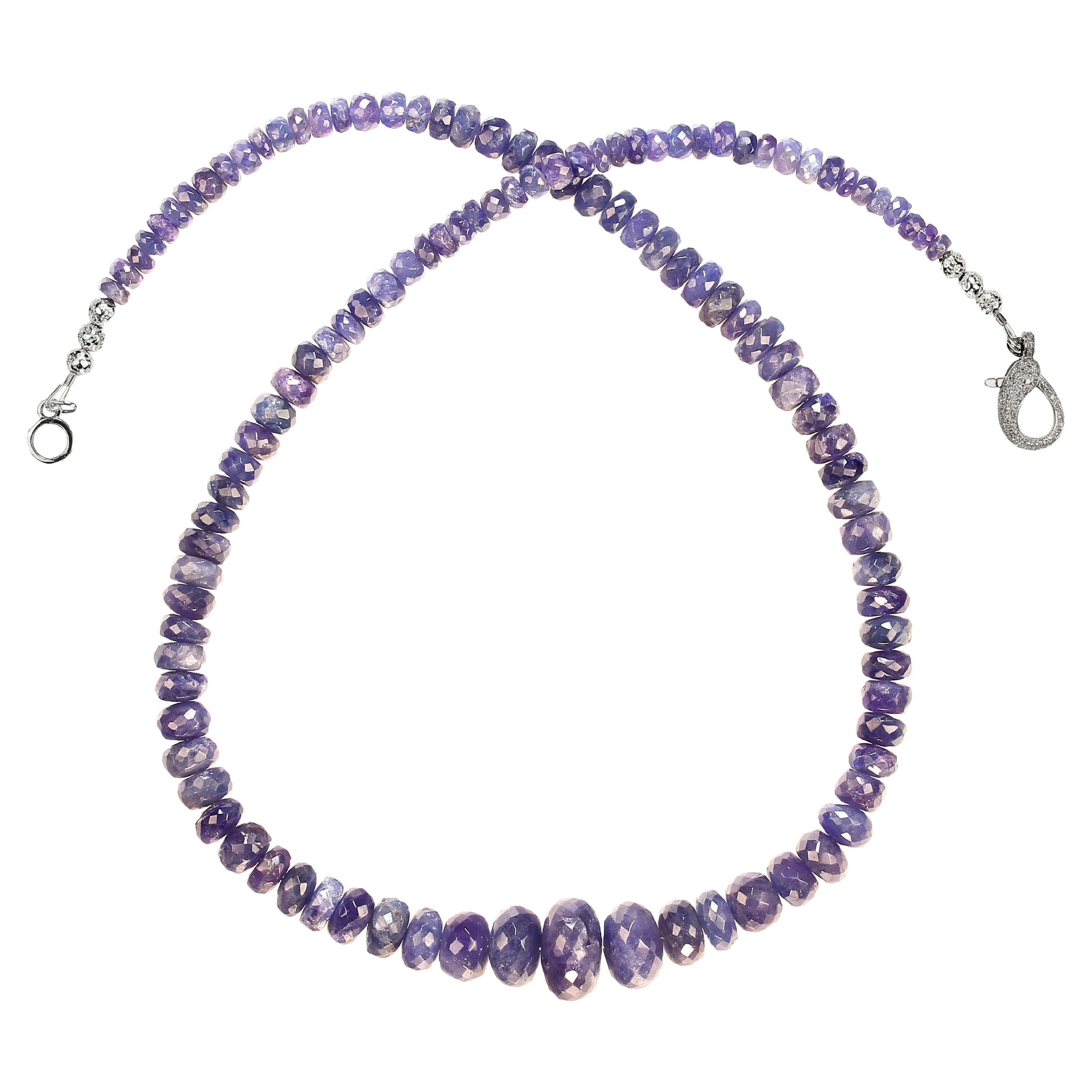 Terrific Tanzanite necklace graduated 23 inch purple/blue rondelles Great Gift! In New Condition For Sale In Raleigh, NC