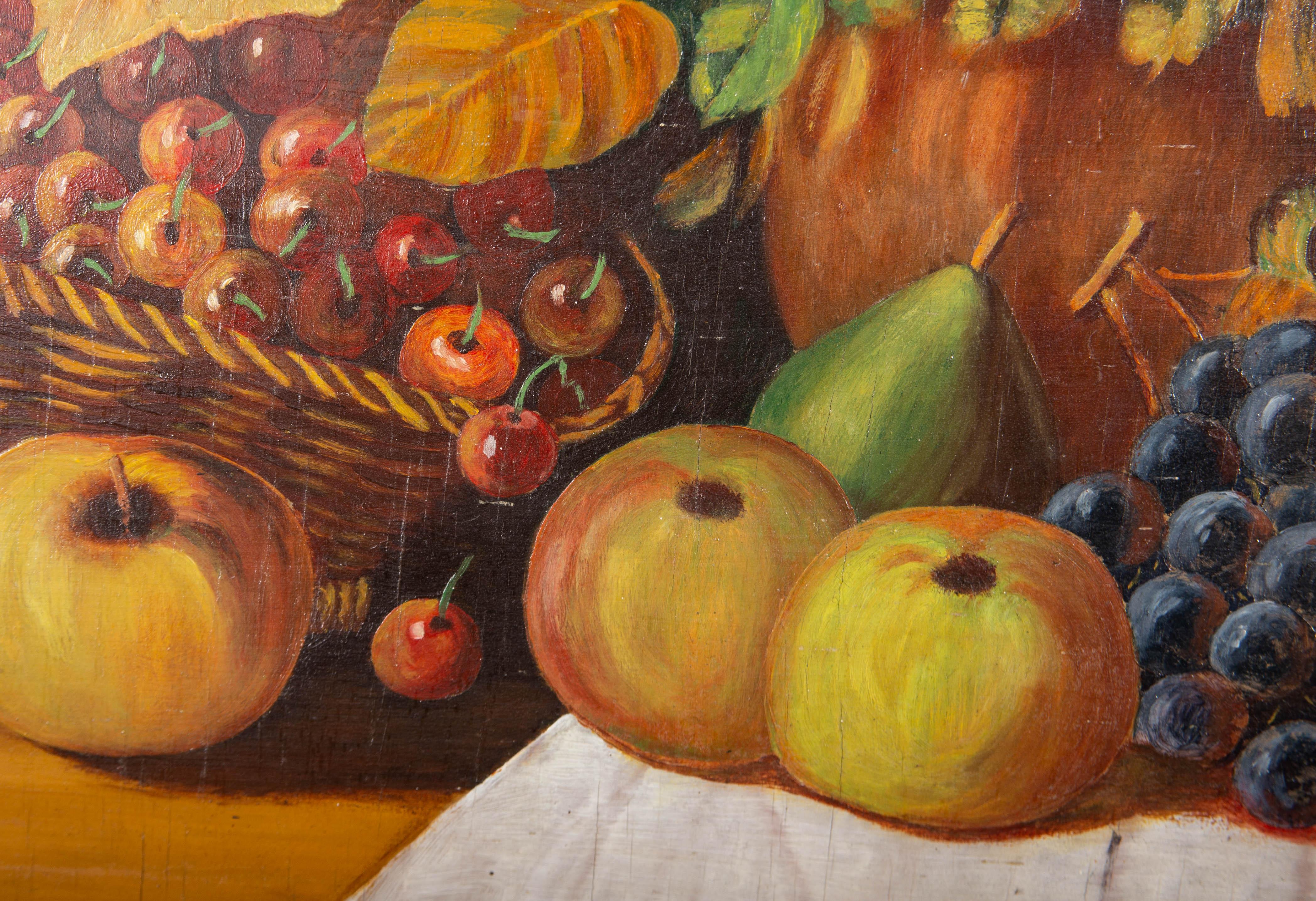 Terrijn G. - Mid 20th Century Oil, Still Life with Fruit and Flowers For Sale 3
