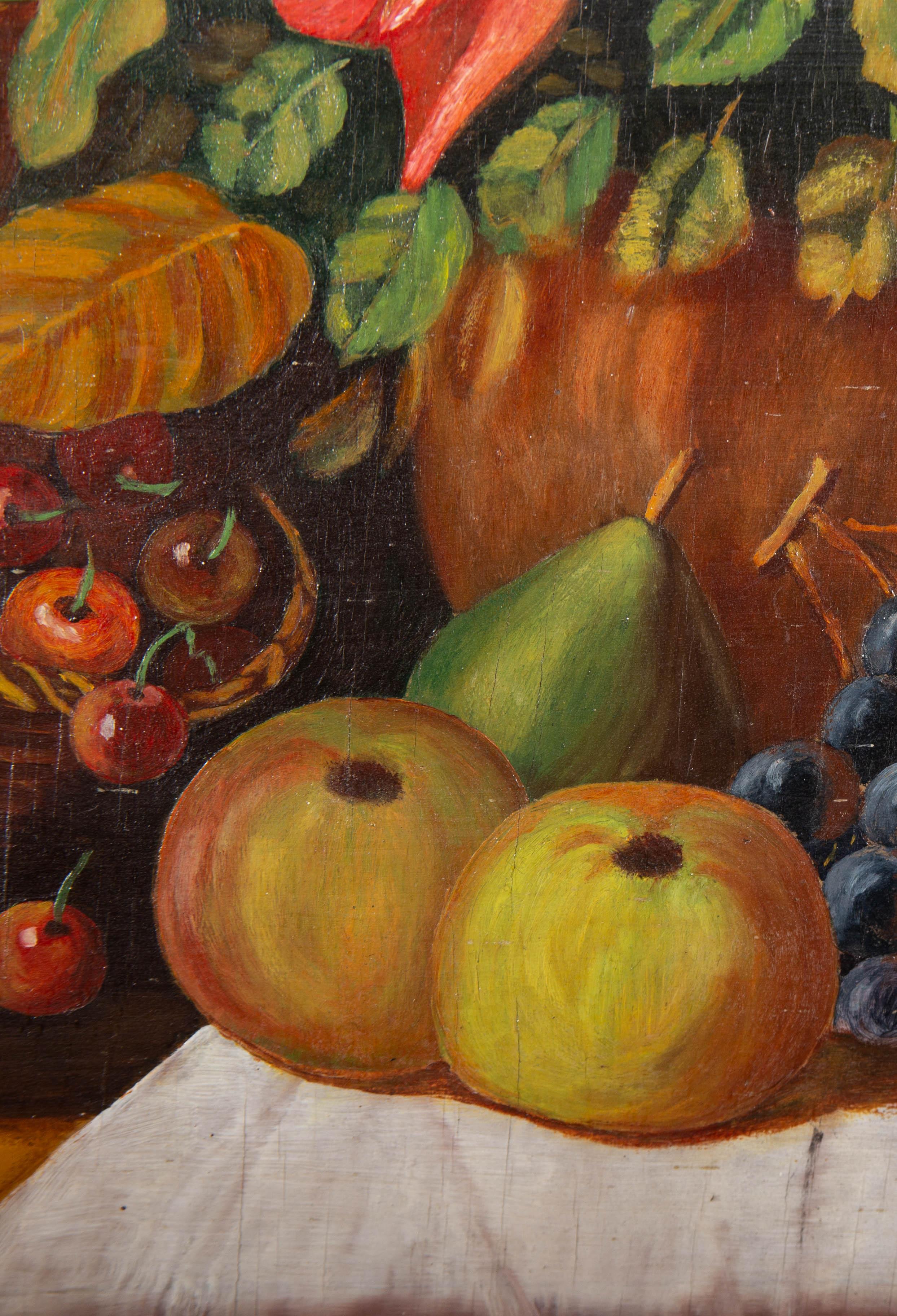 Terrijn G. - Mid 20th Century Oil, Still Life with Fruit and Flowers For Sale 4