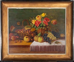 Vintage Terrijn G. - Mid 20th Century Oil, Still Life with Fruit and Flowers