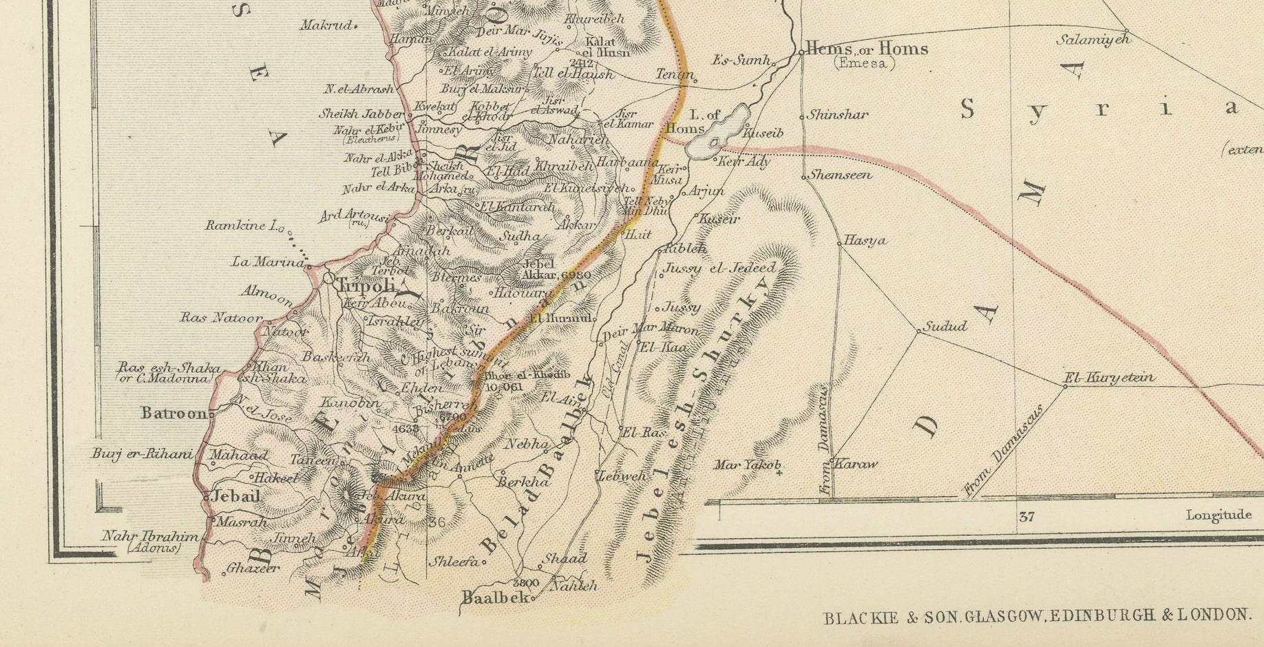 Territories of Antiquity: The Northern Division of Syria, A Detailed 1882 Map In Good Condition For Sale In Langweer, NL