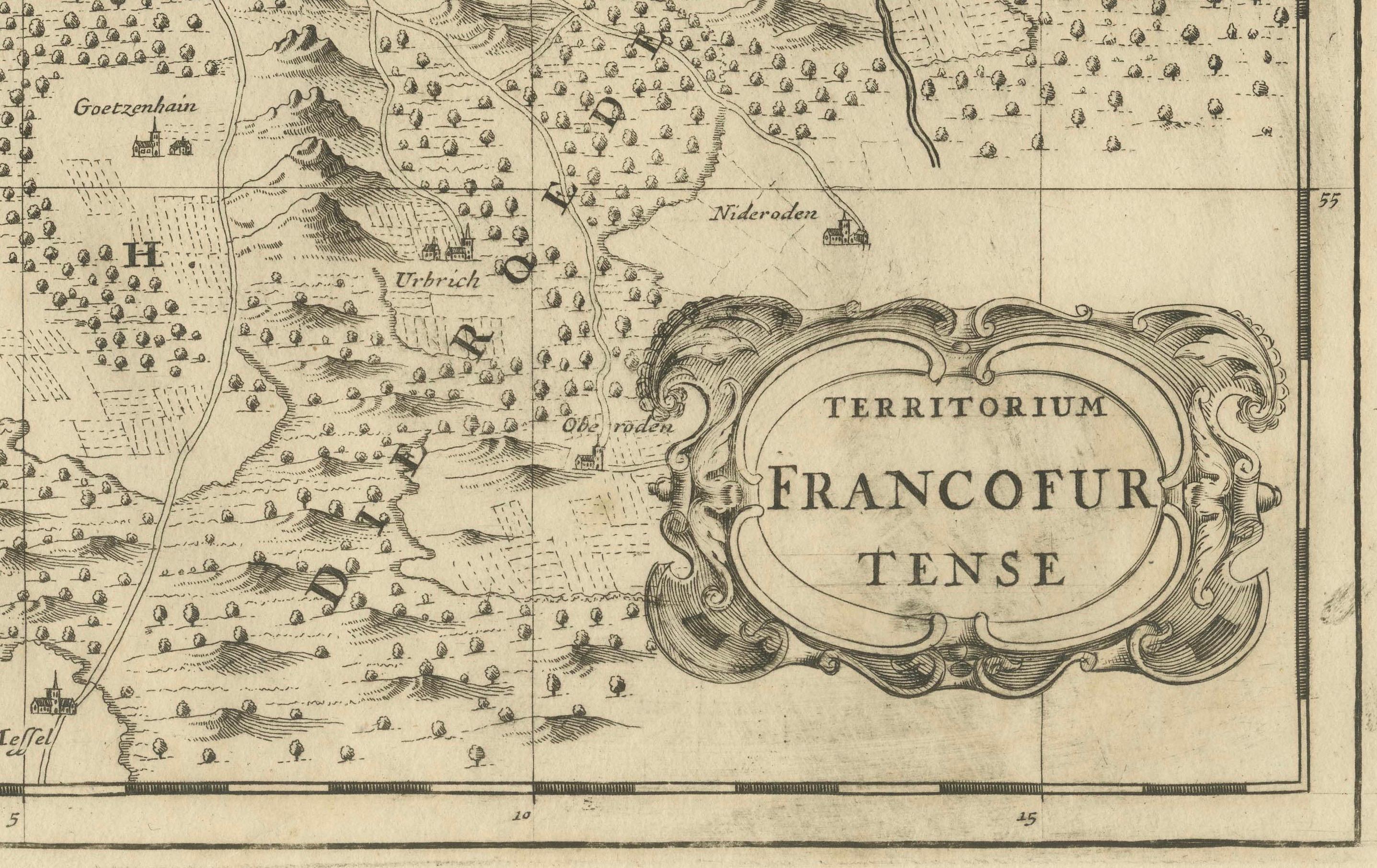 Inciso Territorium Francofurtens - Mappa di Francoforte del XVII secolo di Moses Pitt in vendita