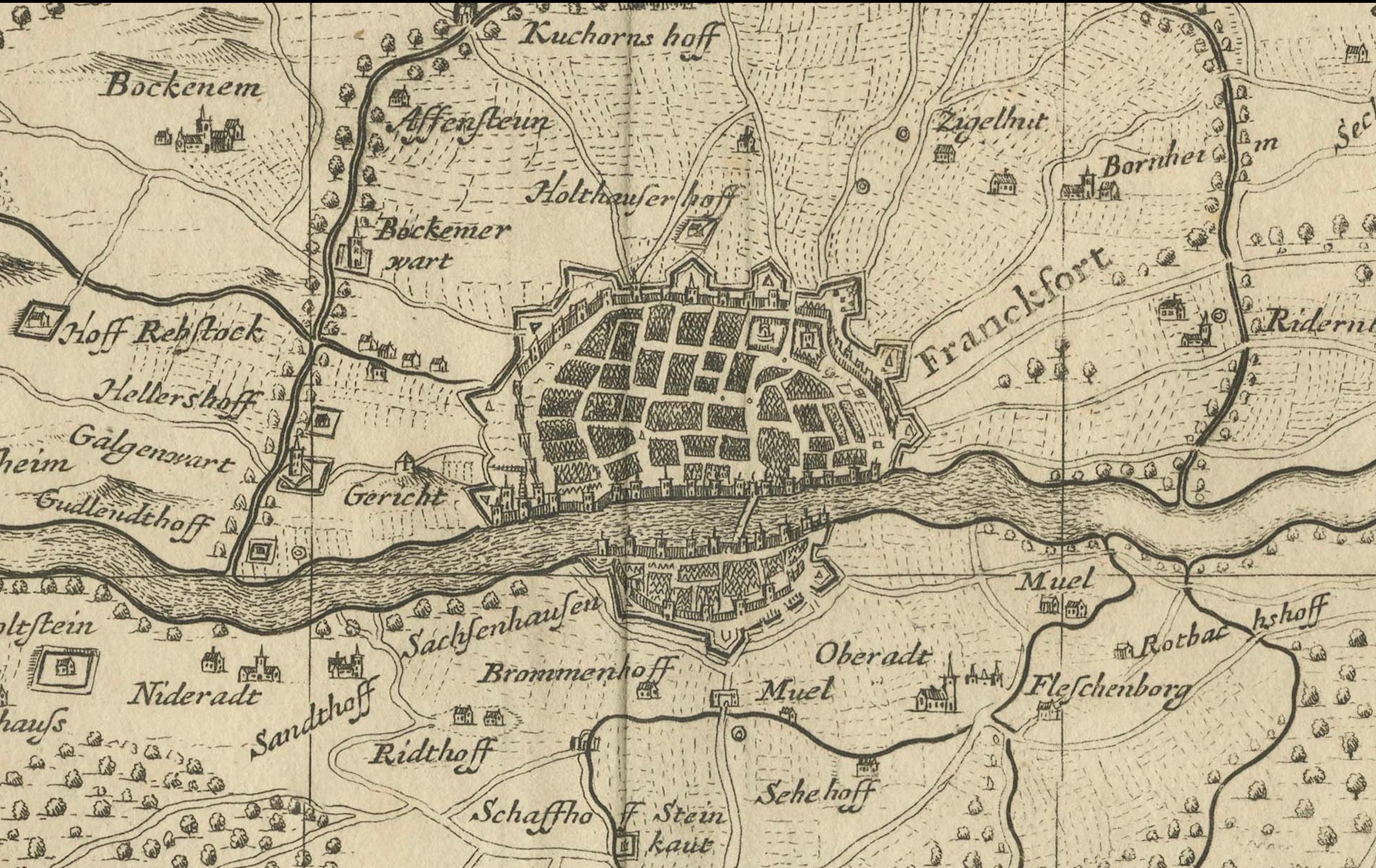 Fine XVII secolo Territorium Francofurtens - Mappa di Francoforte del XVII secolo di Moses Pitt in vendita