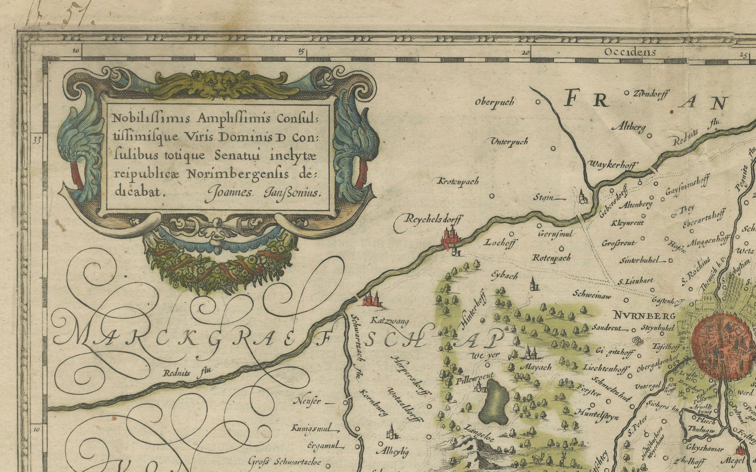Gravé Territorium Norimbergense - Carte ancienne de Nuremberg par Janssonius (1645-58) en vente