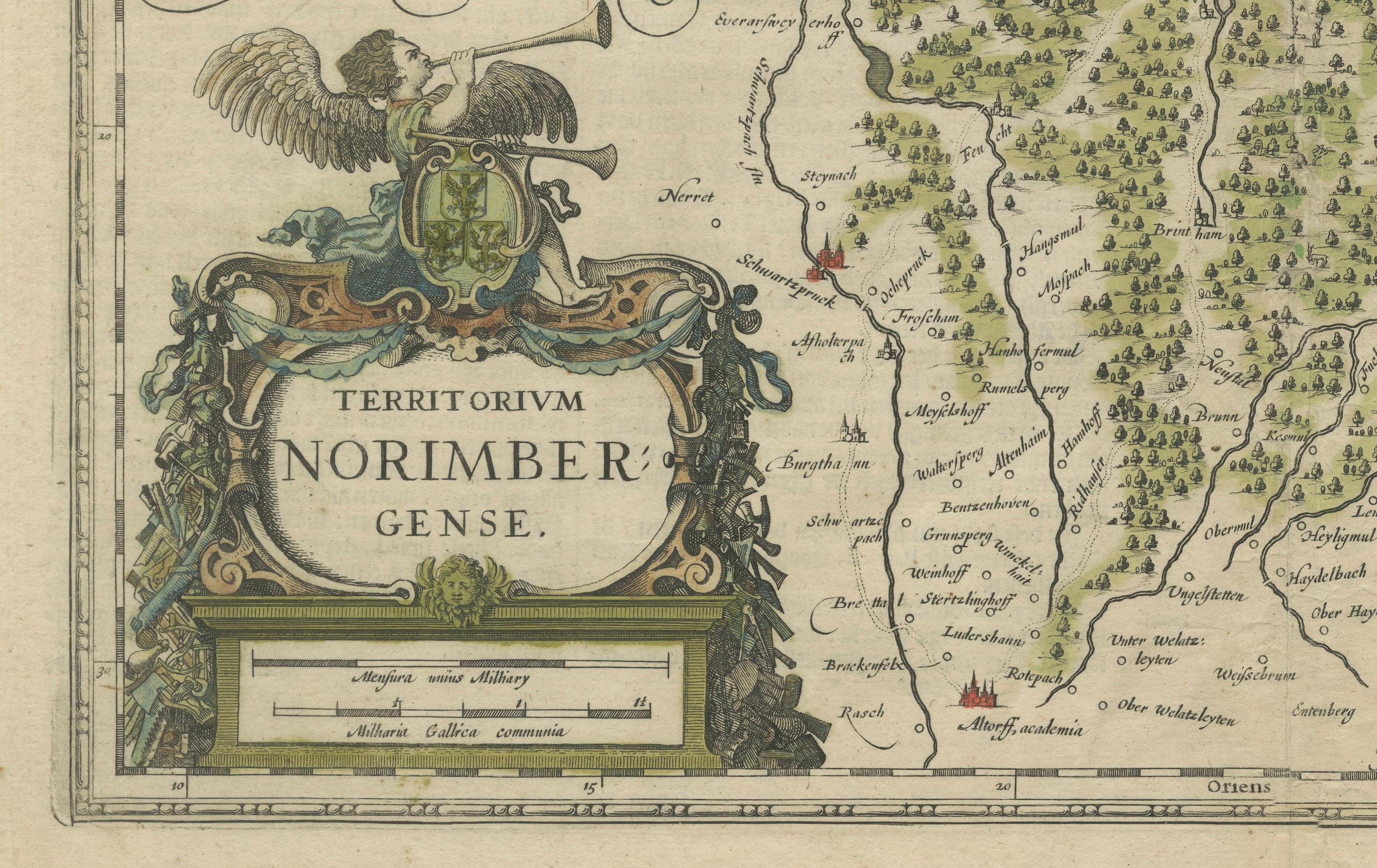 Territorium Norimbergense - Carte ancienne de Nuremberg par Janssonius (1645-58) Bon état - En vente à Langweer, NL
