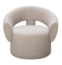 "Terroir'" Modern Armchair n Aluminum Frame, Upholstered in Boucle & Teak Wood