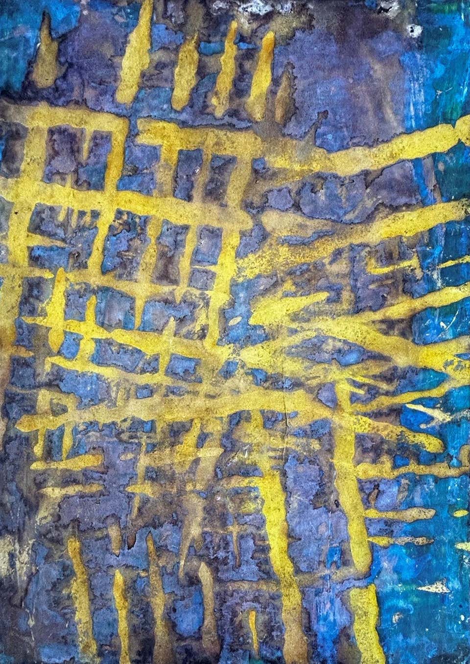 "Untitled number 14" Terry Adkins, Abstract, Intense Yellow and Blue, Gestural