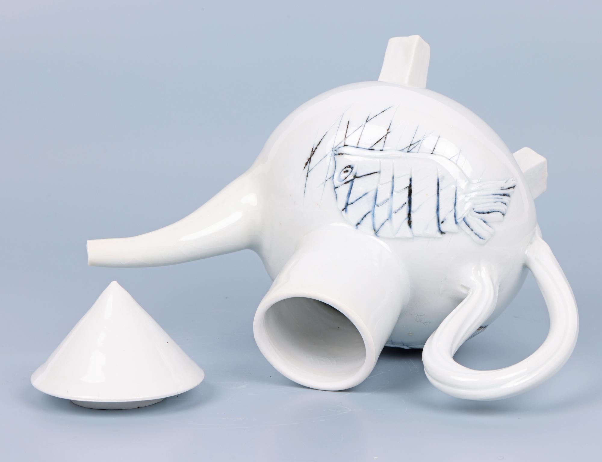 Modern Terry Bell-Hughes Studio Pottery Porcelain Fish Teapot