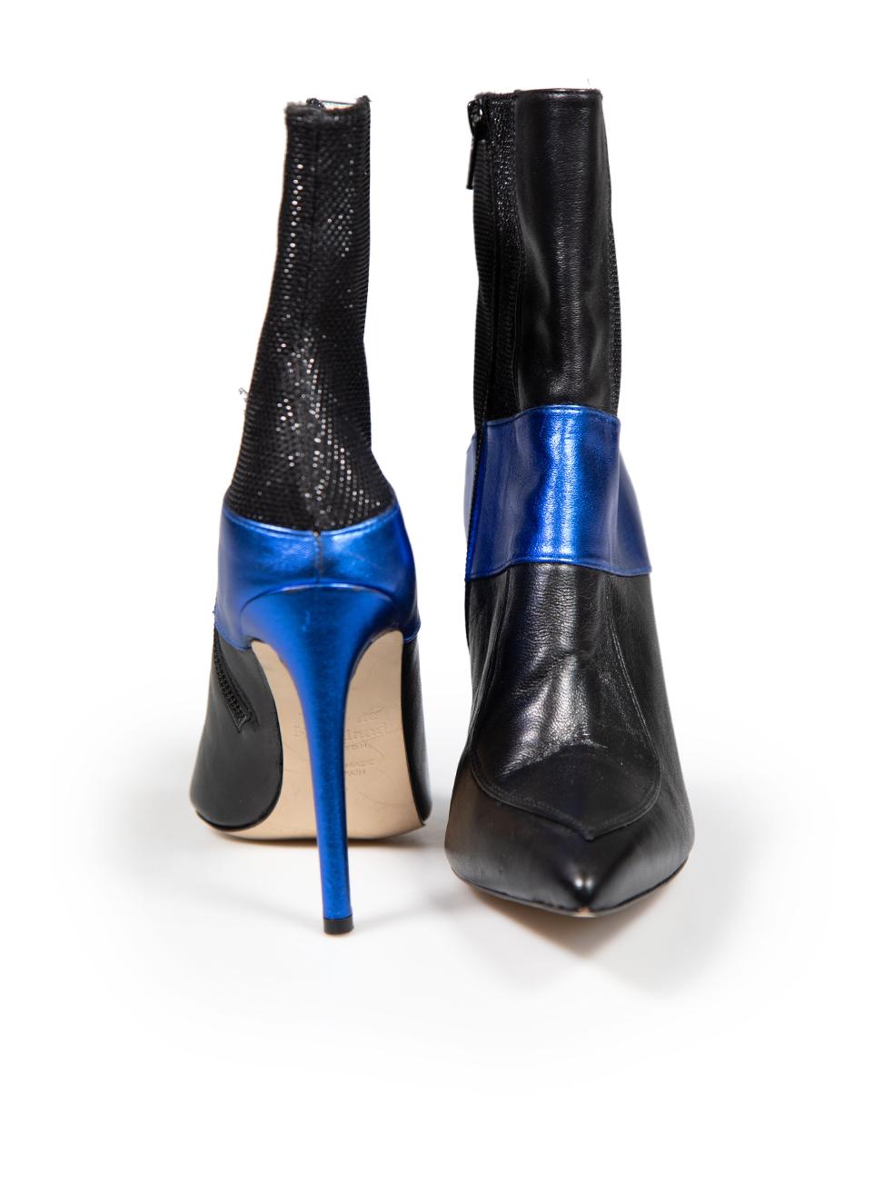 Terry de Havilland Black & Blue Leather Ankle Boots Size IT 37 In Excellent Condition For Sale In London, GB