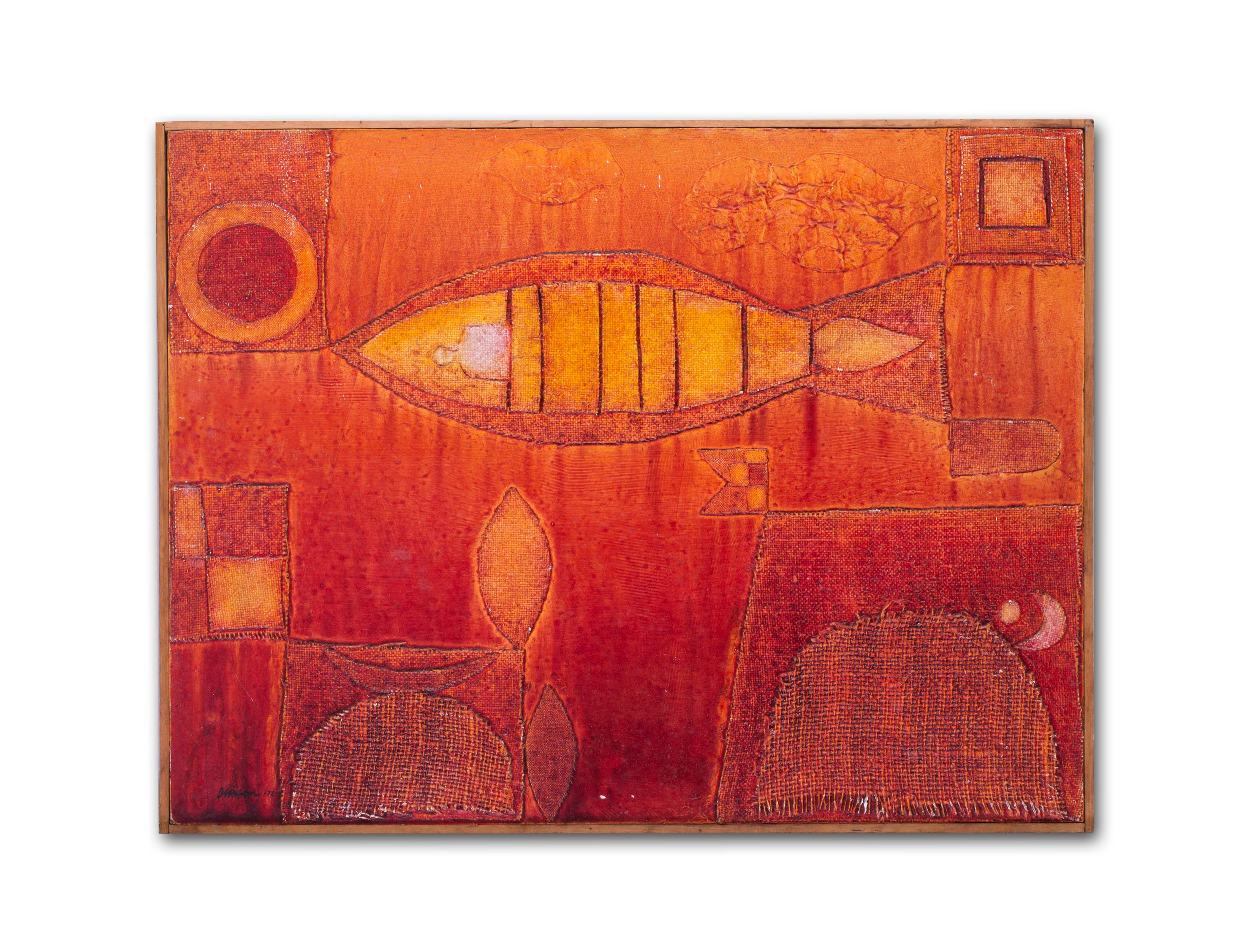 Golden Rocket Morning, (siglo XX, pintura abstracta británica, tonos anaranjados) - Mixed Media Art Abstracto de Terry Durham