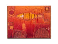 Golden Rocket Morning, (20th century, British abstract painting, orange tones)