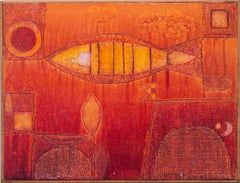Vintage Golden Rocket Morning, (20th century, British abstract painting, orange tones)