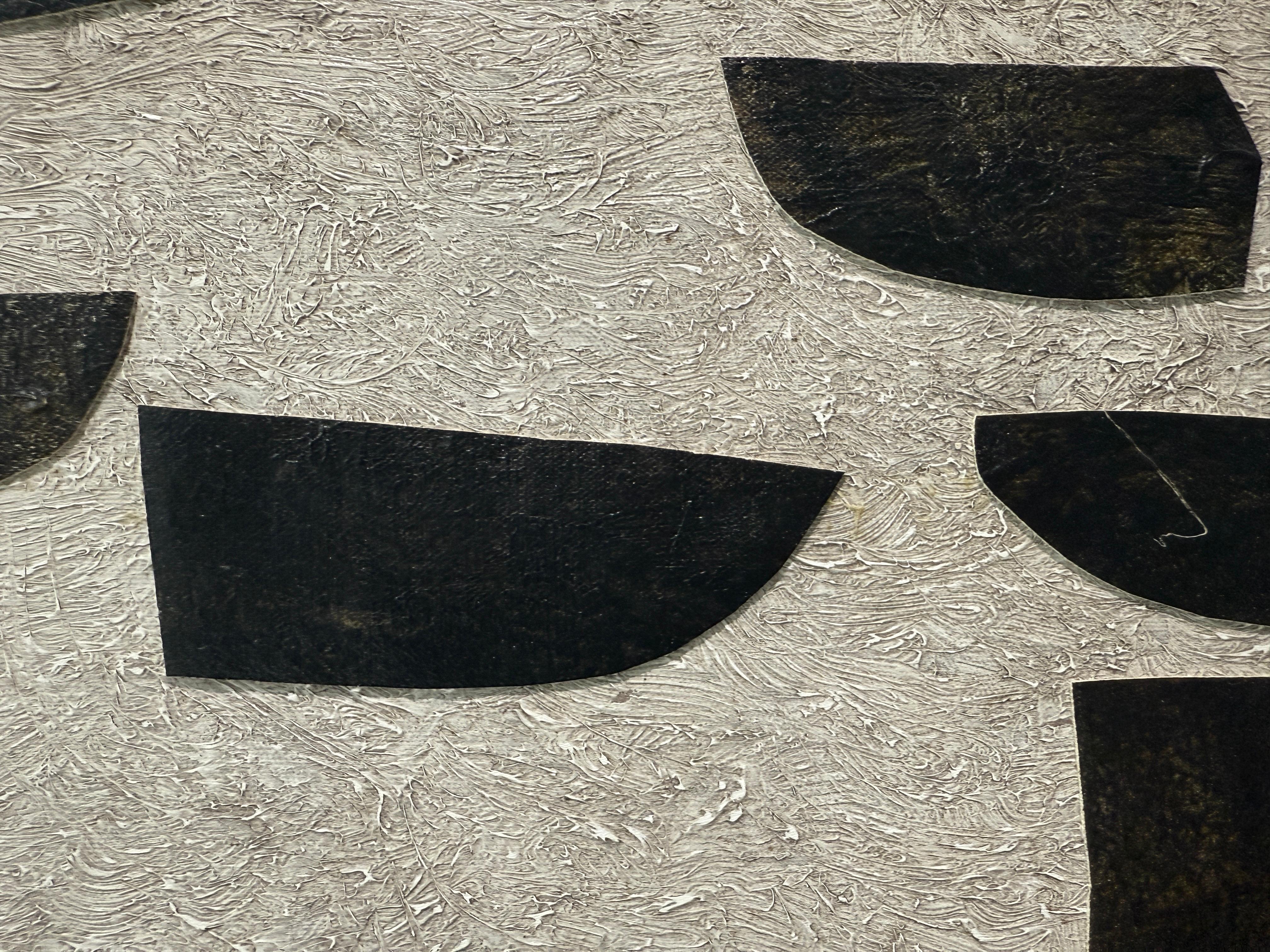 “Just Passing Through” oil on canvas collage nautical, boats, neutral, framed For Sale 2