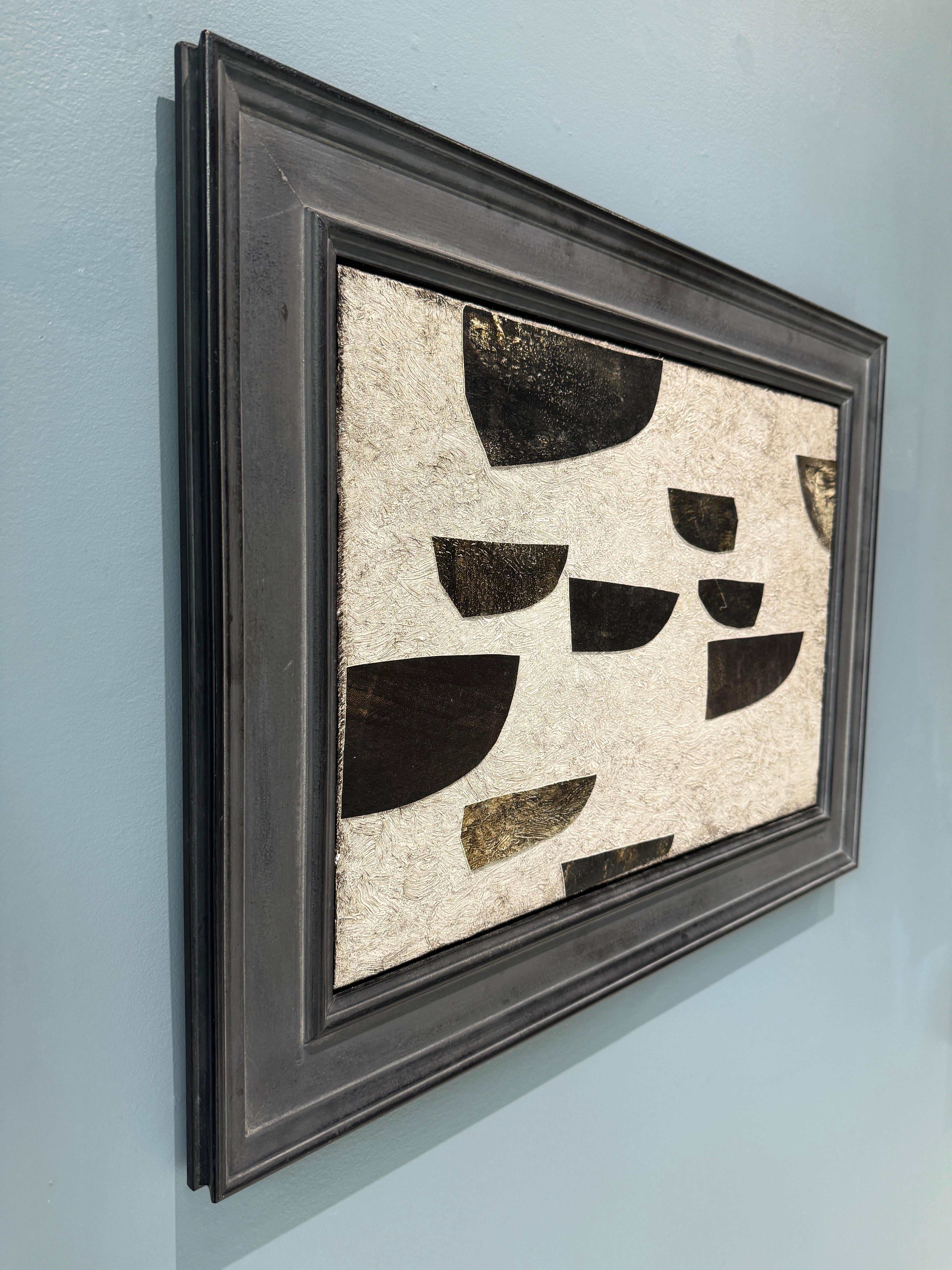 “Just Passing Through” oil on canvas collage nautical, boats, neutral, framed For Sale 6