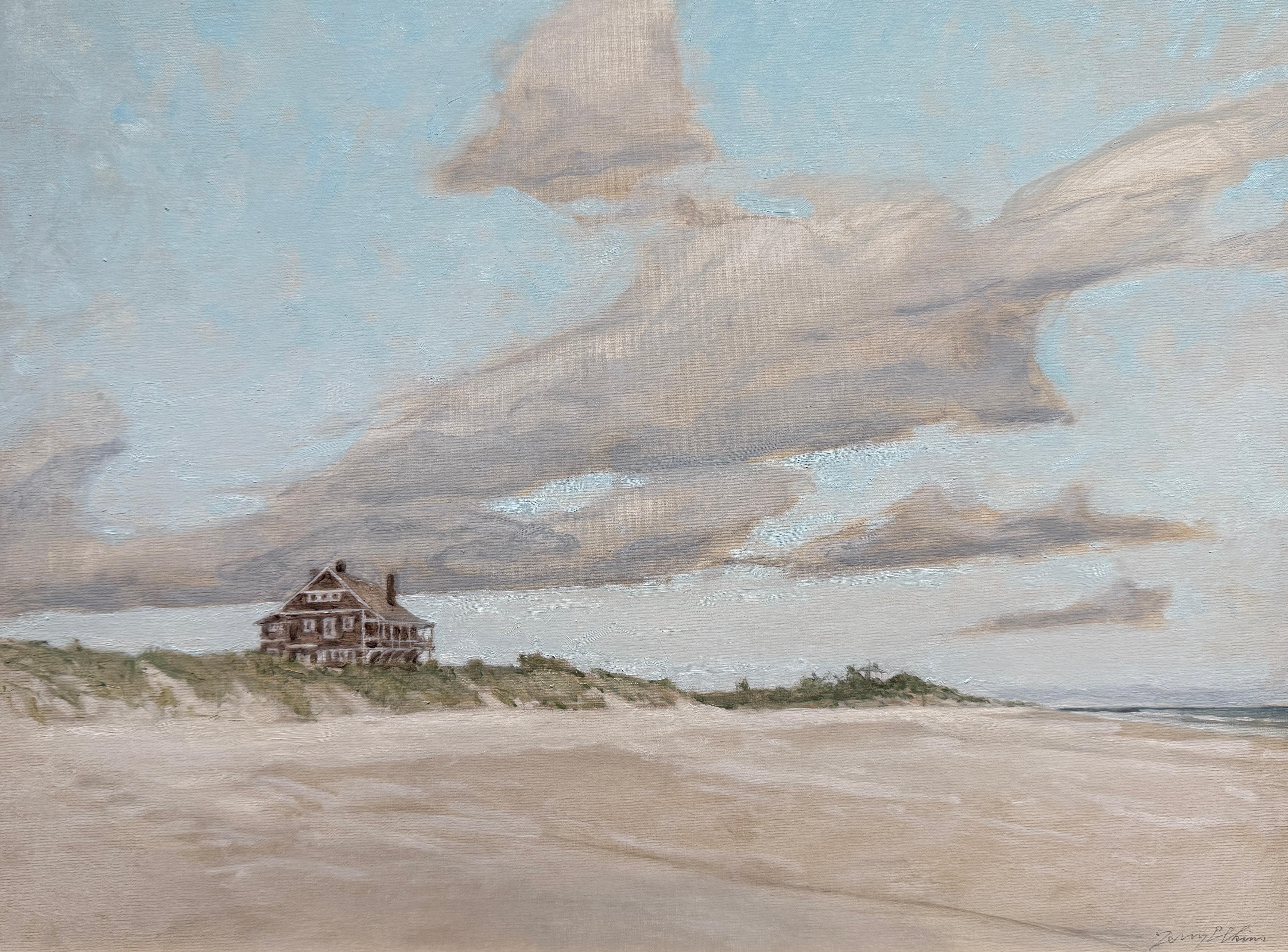 “Kennedy House, Fall” oil painting, Kilkare Beach House, Wainscott NY, Hamptons