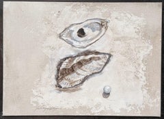 "Perle" realistisches Stillleben, Austernschale und seltener Edelstein aus dem Meer
