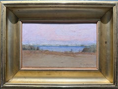 "Study, Wainscott Pond I" 2023 small scale oil painting in antiqued gold frame