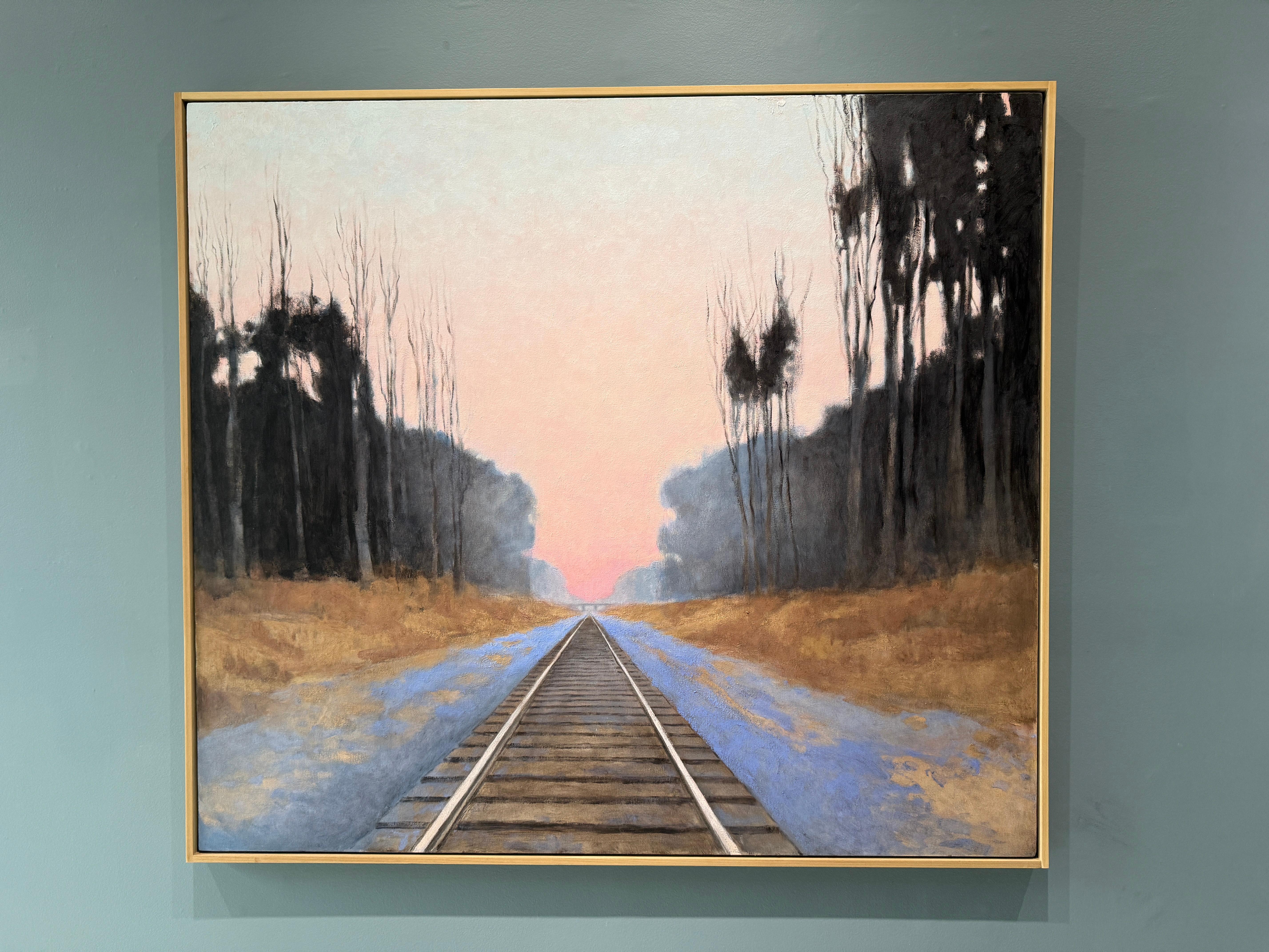 ”Sunset Behind the Barn” American realist, oil painting, sunset, signed & framed - Painting by Terry Elkins