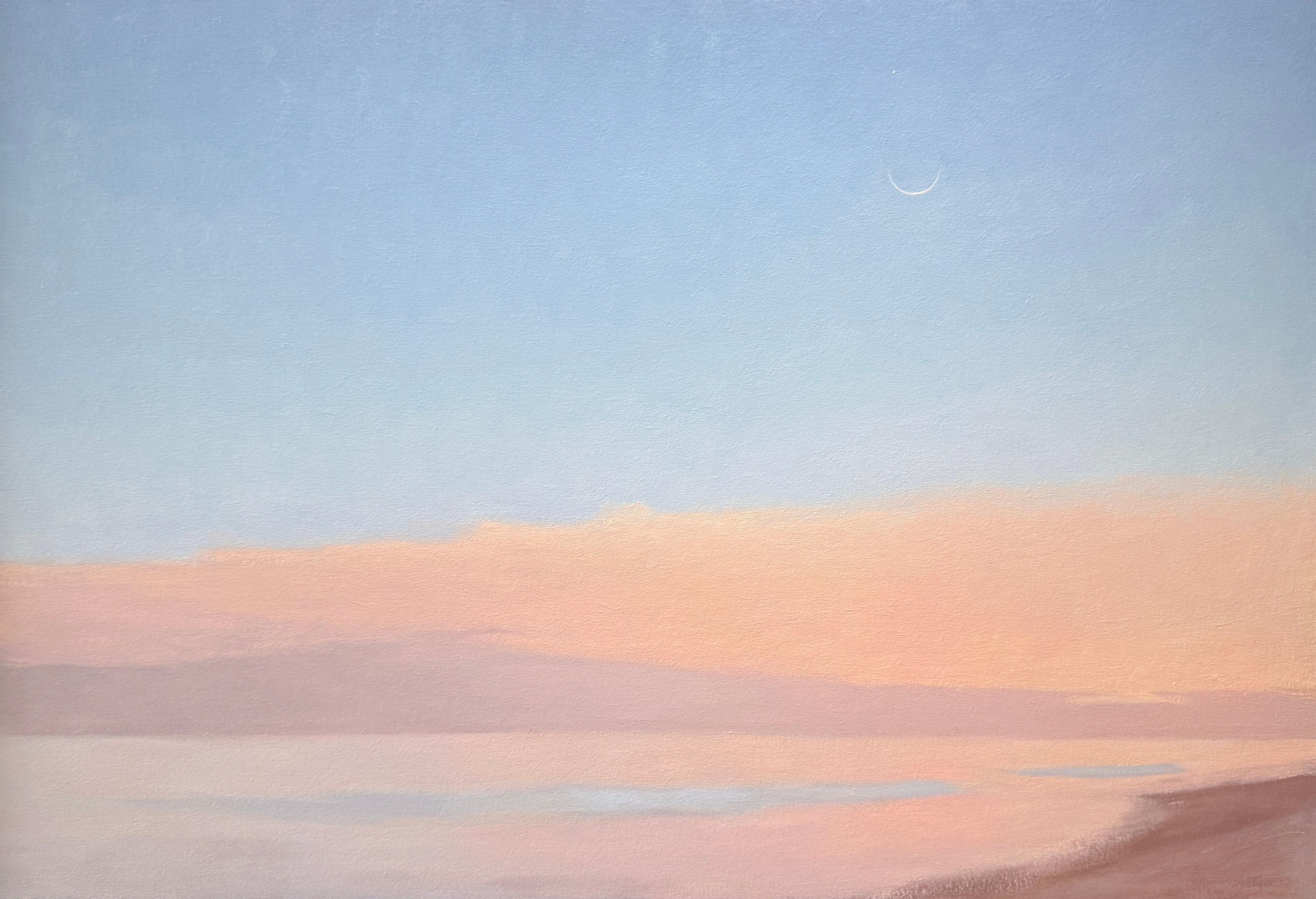 Landscape Painting Terry Elkins - "Coucher de soleil à Sagaponack" peinture à l'huile d'un vaste ciel sur la plage à Hamptons, NY