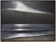 "Town Line Moonlight" black, white and grey night seascape in Long Island, NY
