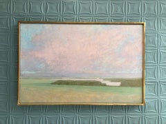 "Wainscott, Late Summer" paesaggio rosa, blu e verde dell'East End di Long Island