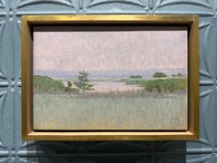 "Wainscott Pond Fall, Sketch 2"  oil painting, impressionist landscape pink sky