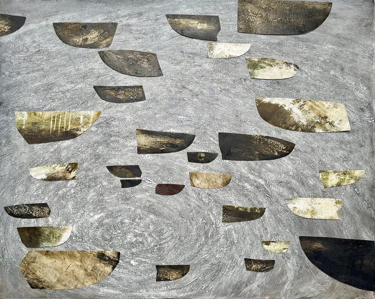 "Whirlpool" Gemälde von Booten, Collage auf anderem, neutrale Töne